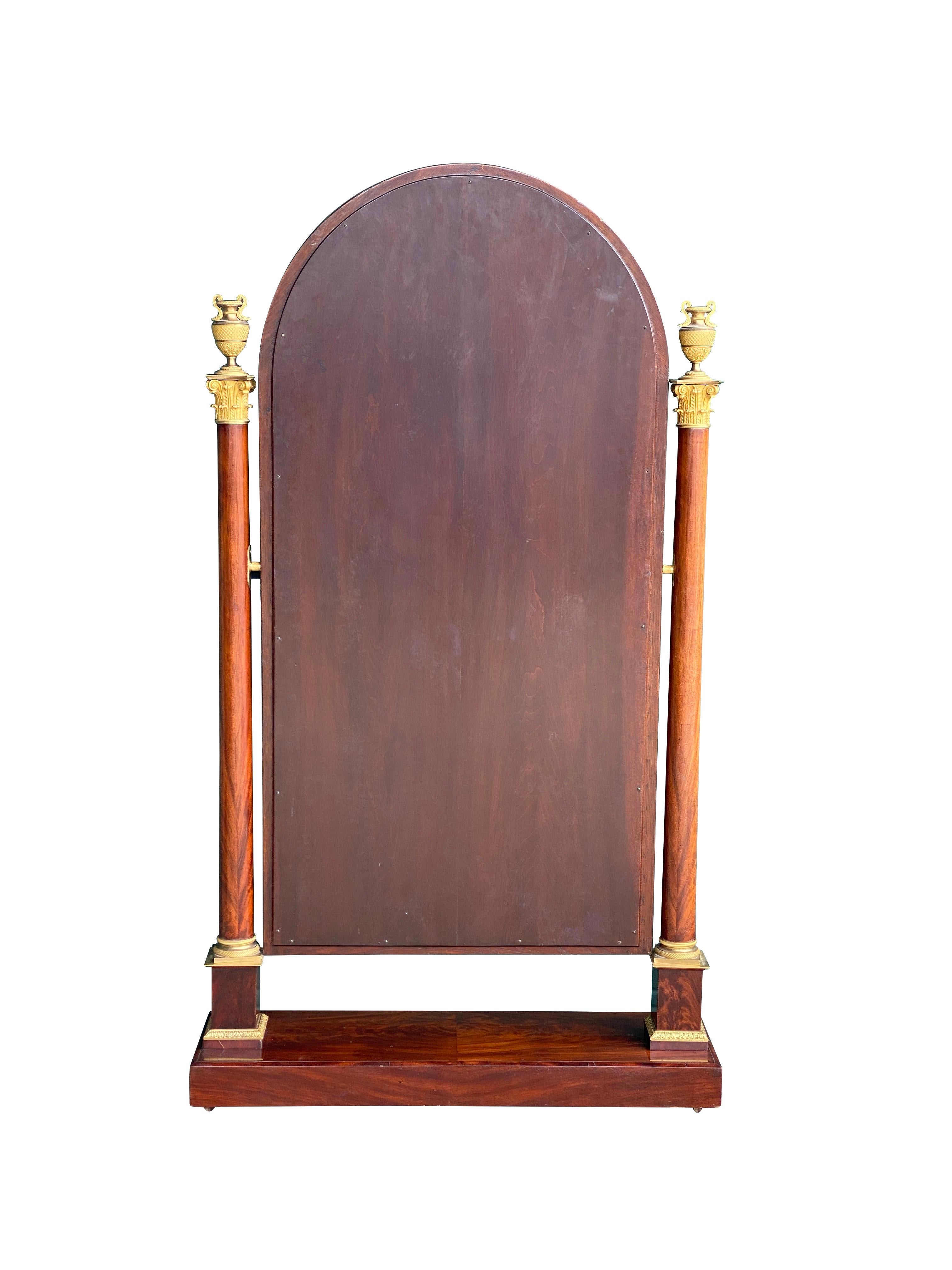 Early 19th Century French Empire Mahogany and Ormolu Mounted Cheval Mirror For Sale