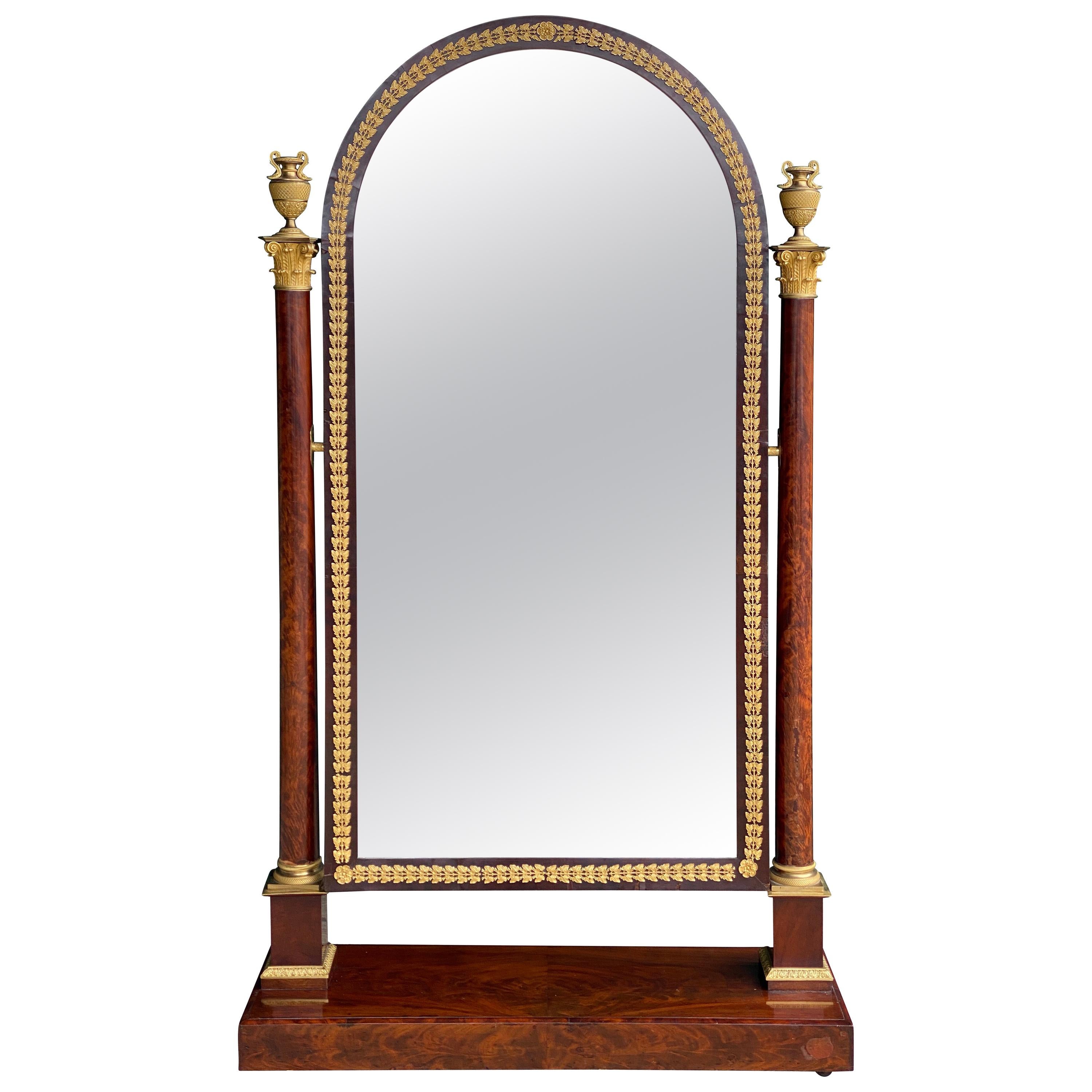 French Empire Mahogany and Ormolu Mounted Cheval Mirror For Sale