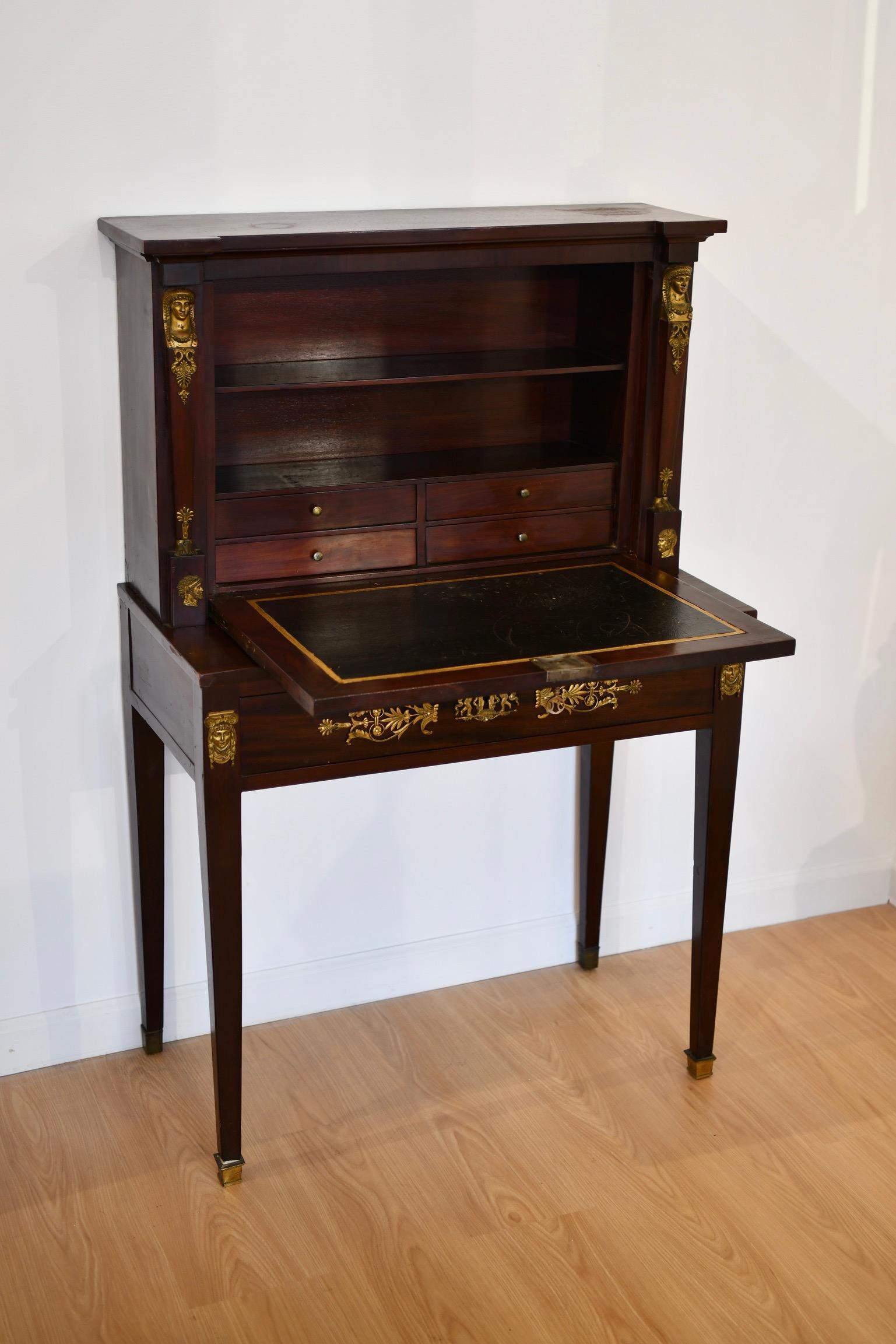 19th Century French Empire Mahogany Bonheur du Jour Desk For Sale