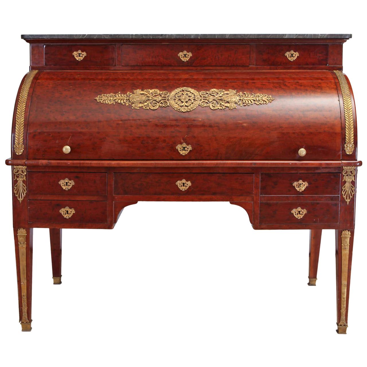 French Empire Mahogany Bureau à Cylindre Writing Table, circa 1810 For Sale