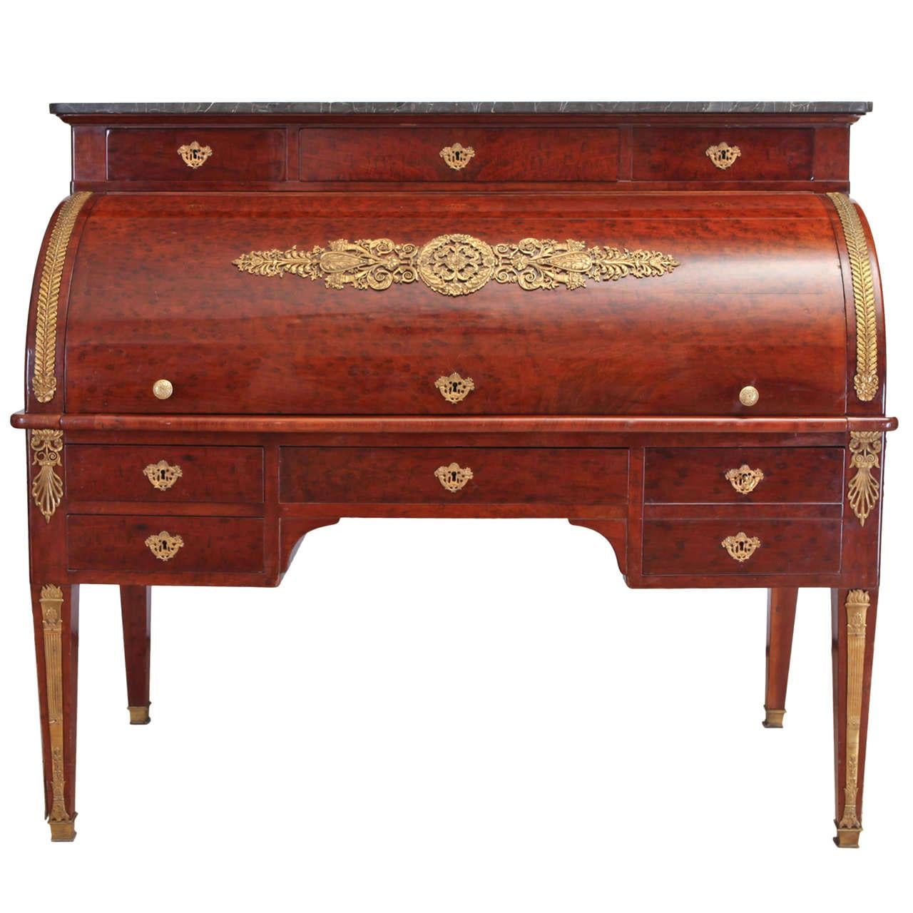 French Empire Mahogany Bureau à Cylindre Writing Table, circa 1810 For Sale 7