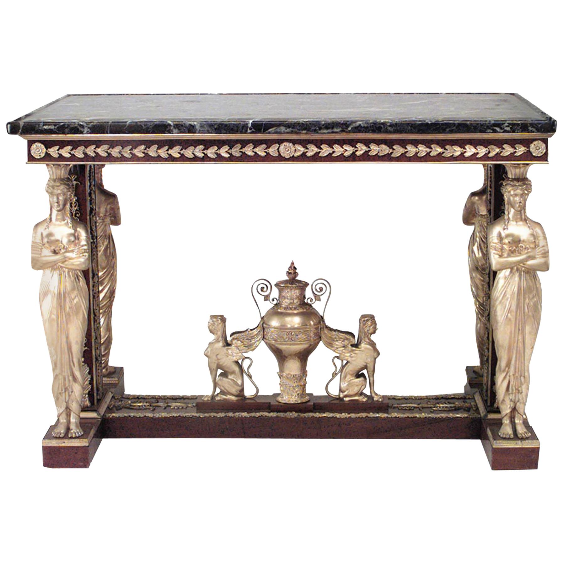 French Empire Revival Mahogany Center Table After Jacob-Desmalter