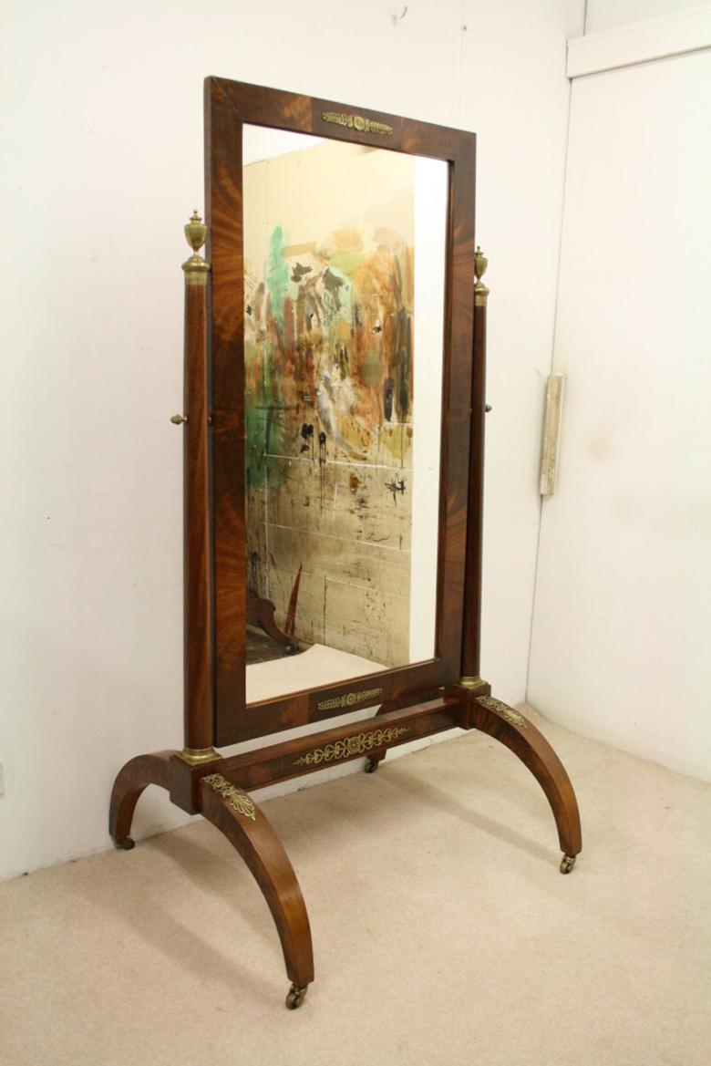 French Empire Mahogany Cheval Mirror For Sale 4