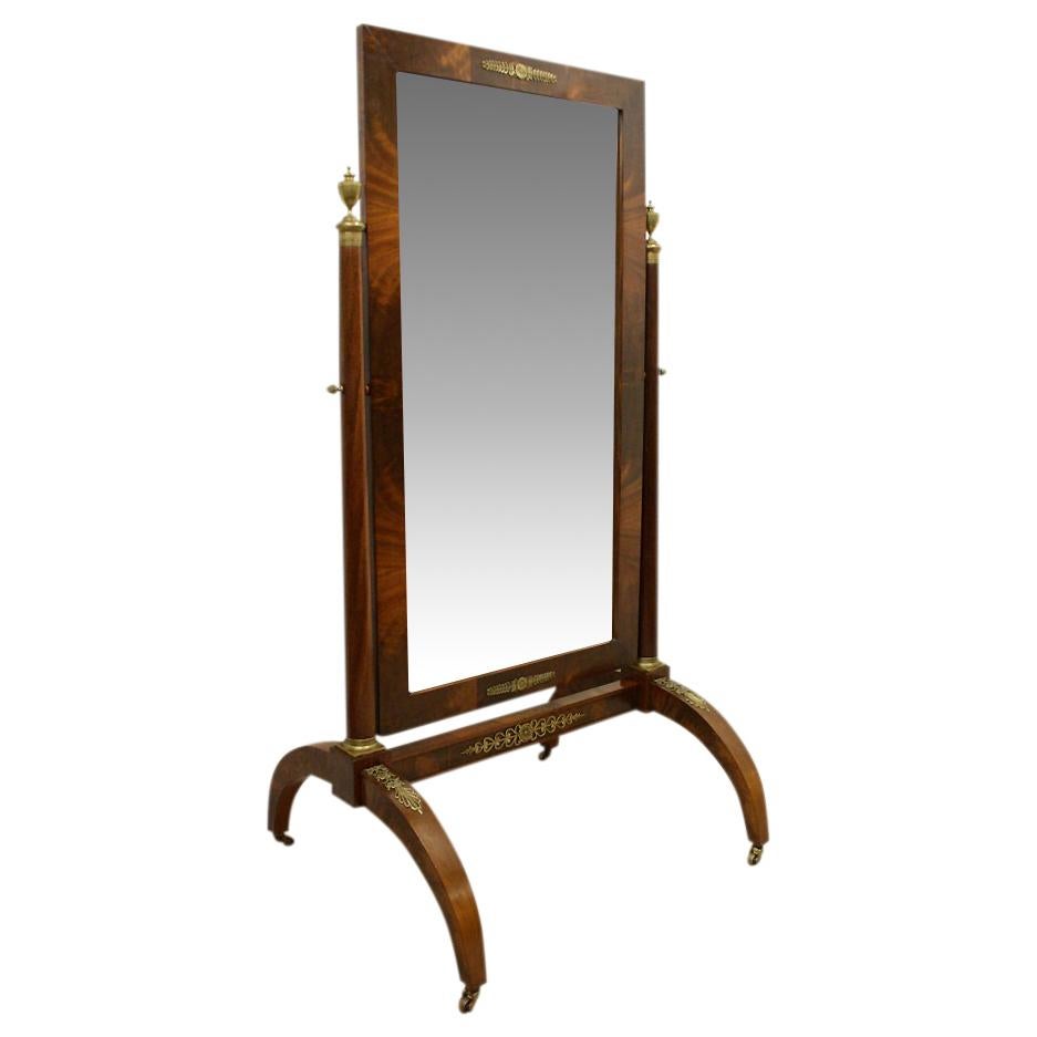 French Empire Mahogany Cheval Mirror For Sale