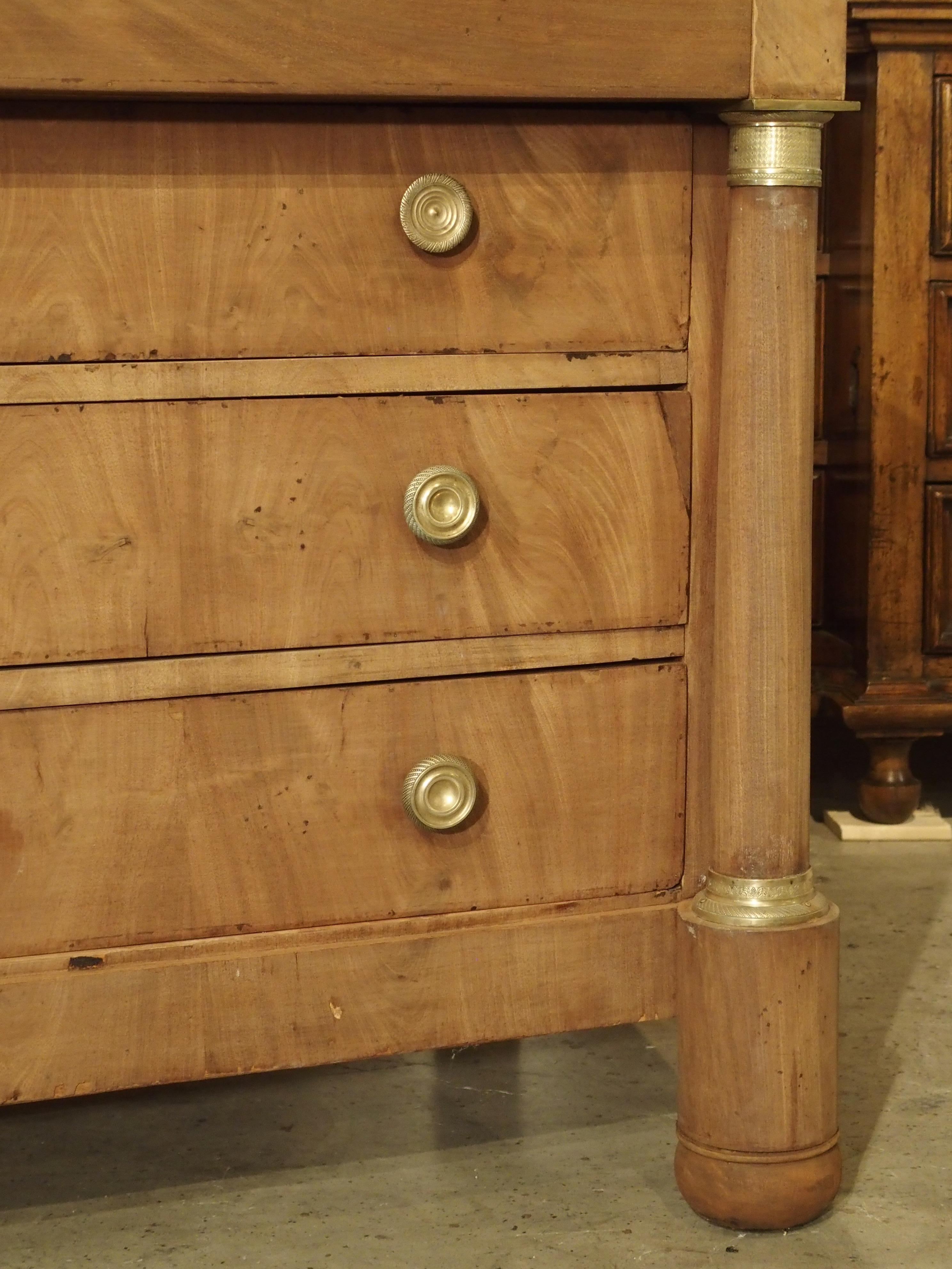 19th Century French Empire Mahogany Commode with Bluestone Top and Gilt Bronze Hardware For Sale