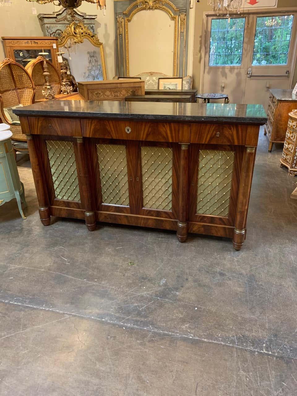 French Empire Mahogany Credenza with Black Marble Top 1
