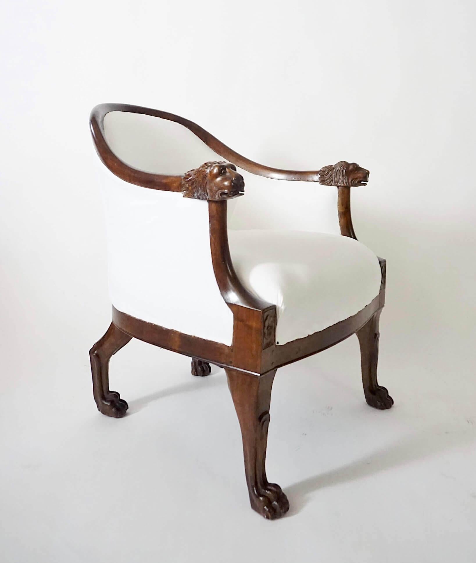 Hand-Carved French Empire Mahogany 'Egyptian' Bergère Attributed to Desmalter, circa 1805 For Sale