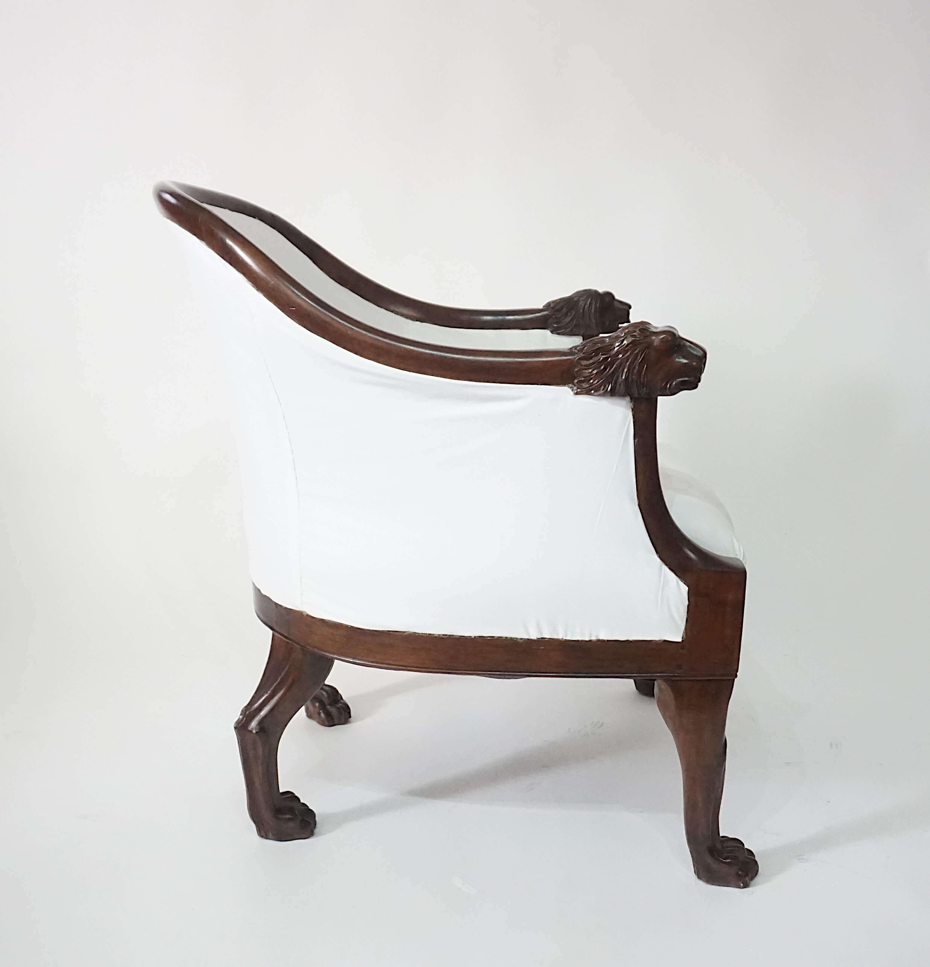 Upholstery French Empire Mahogany 'Egyptian' Bergère Attributed to Desmalter, circa 1805 For Sale