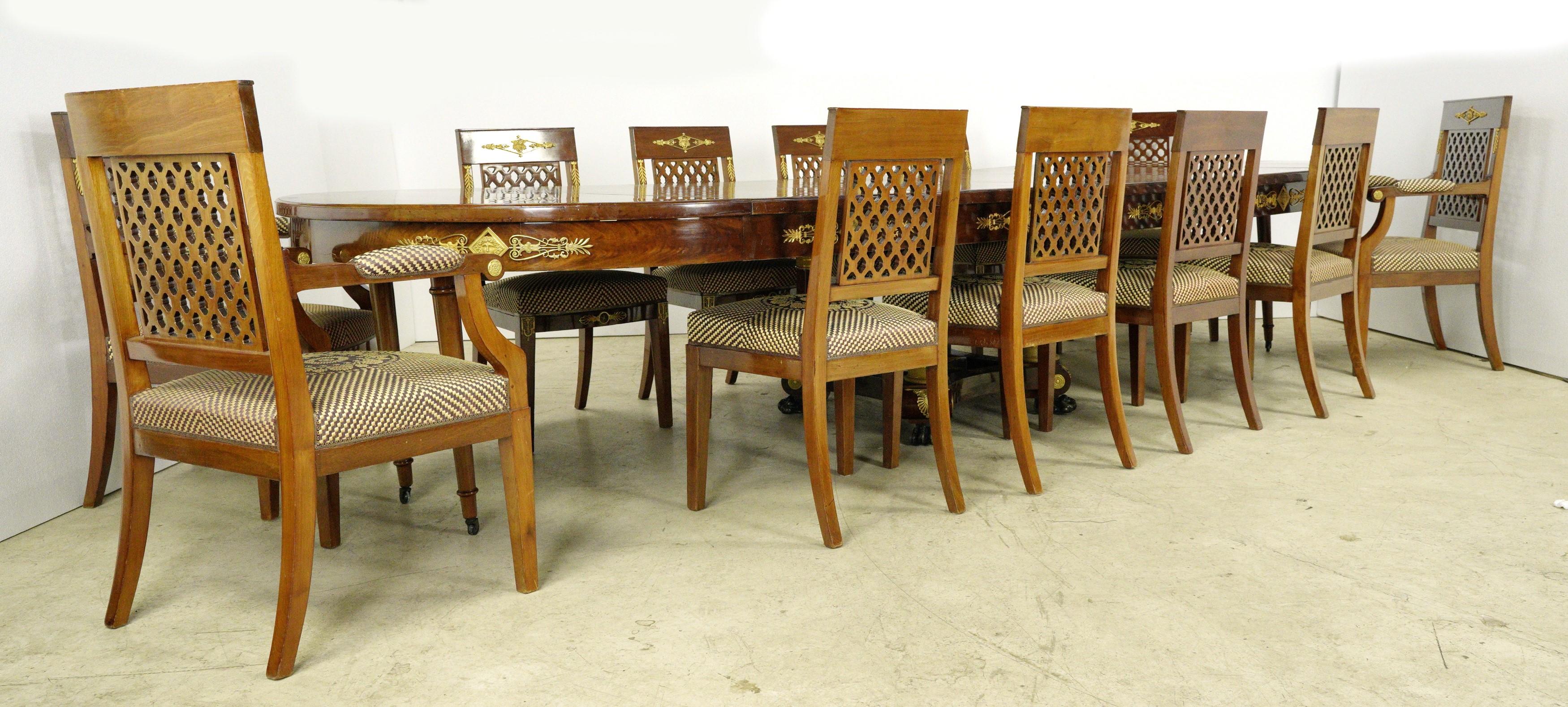 French Empire Mahogany Grand Dining Room Table Set For Sale 6