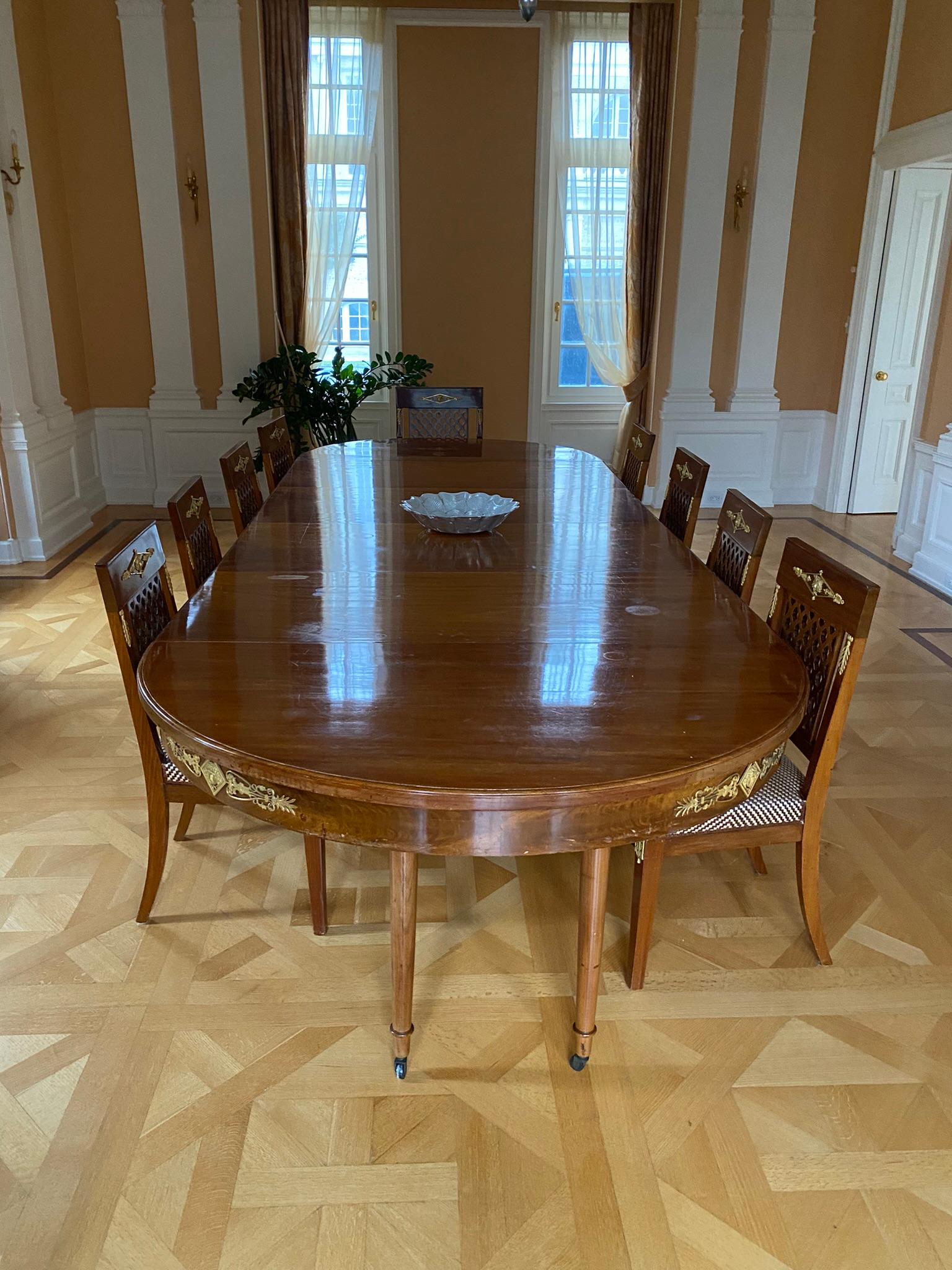 French Empire Mahogany Grand Dining Room Table Set For Sale 14
