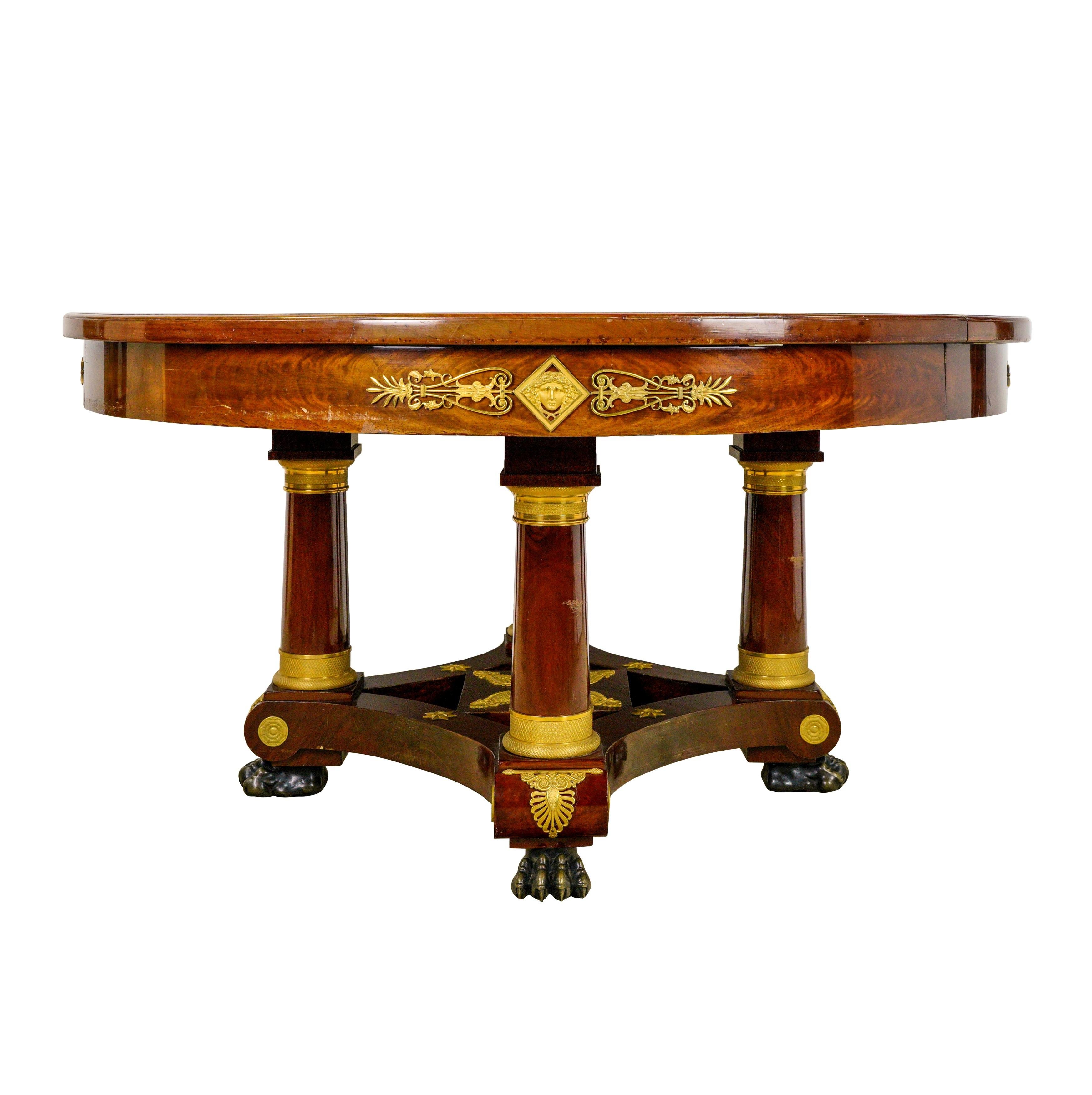 French Empire Mahogany Grand Dining Room Table Set In Good Condition For Sale In New York, NY