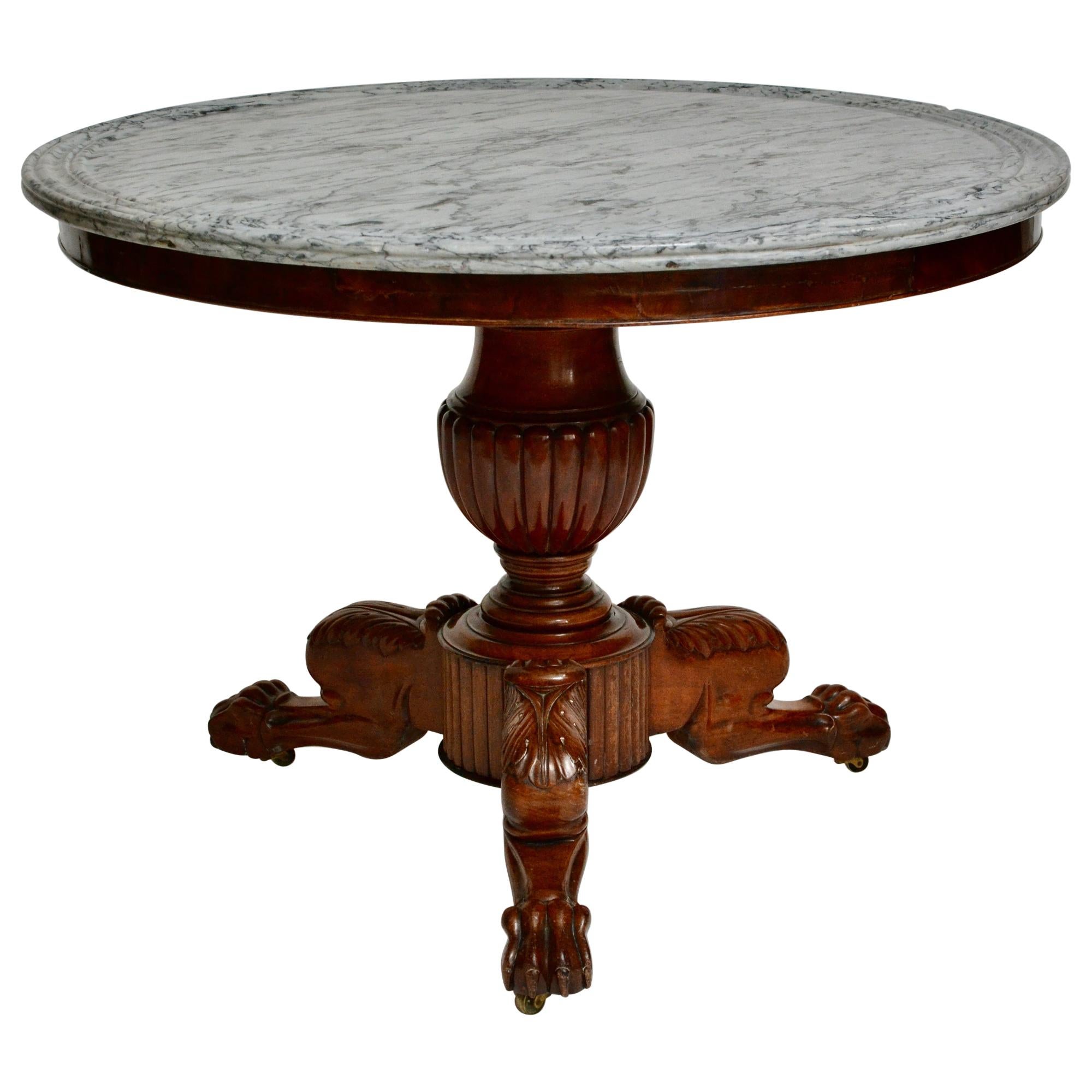 French Empire Mahogany Gueridon Table with a Grey Marble Top
