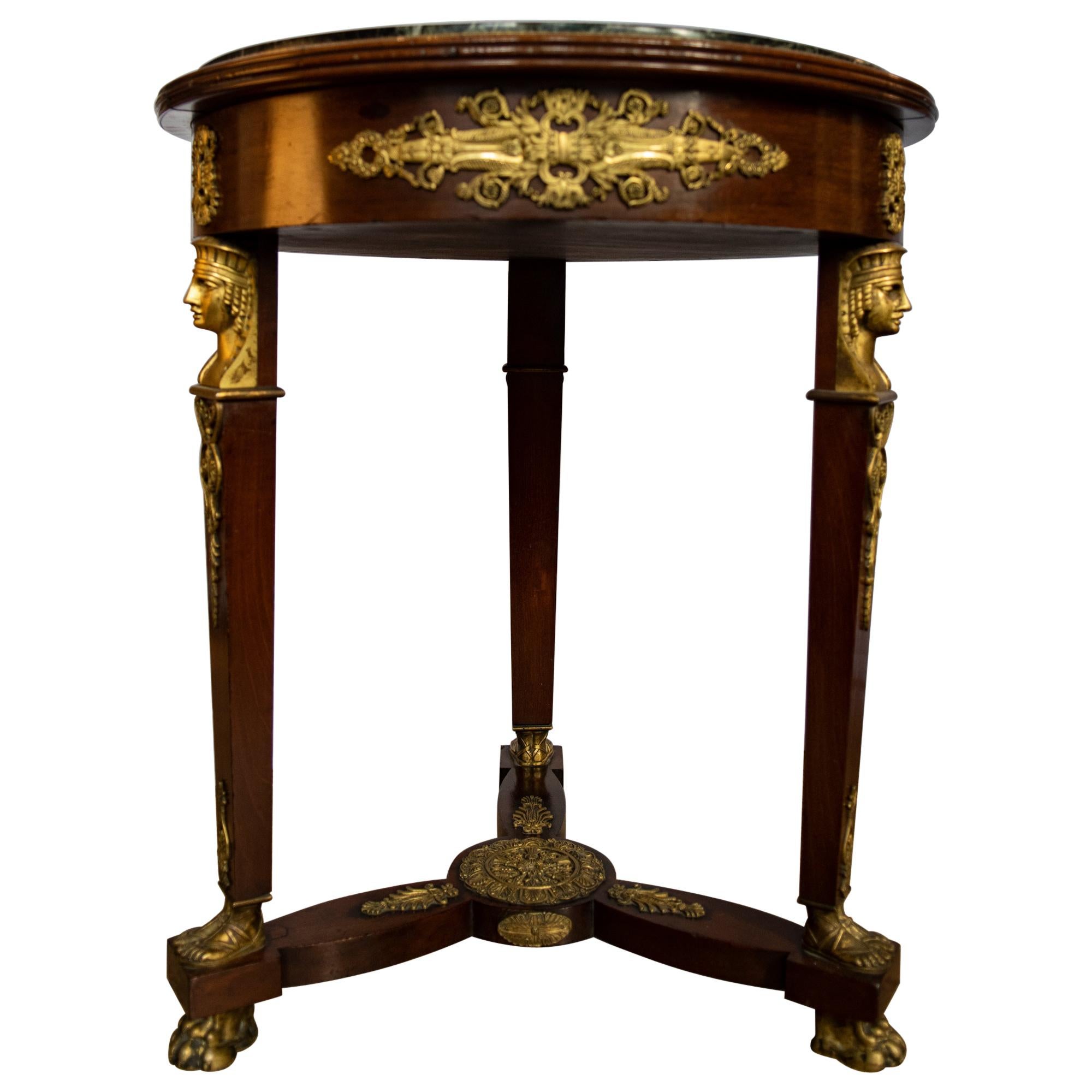 French Empire Mahogany Gueridon Table with Marble Top