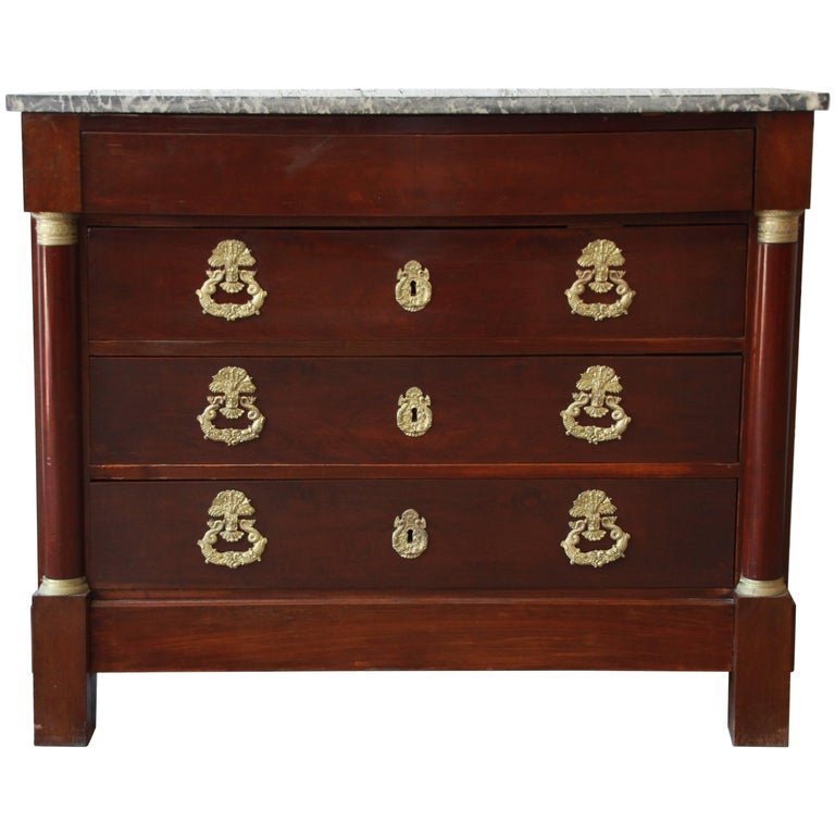 French Empire Mahogany MarbleTop Commode Chest of Drawers, circa 1850