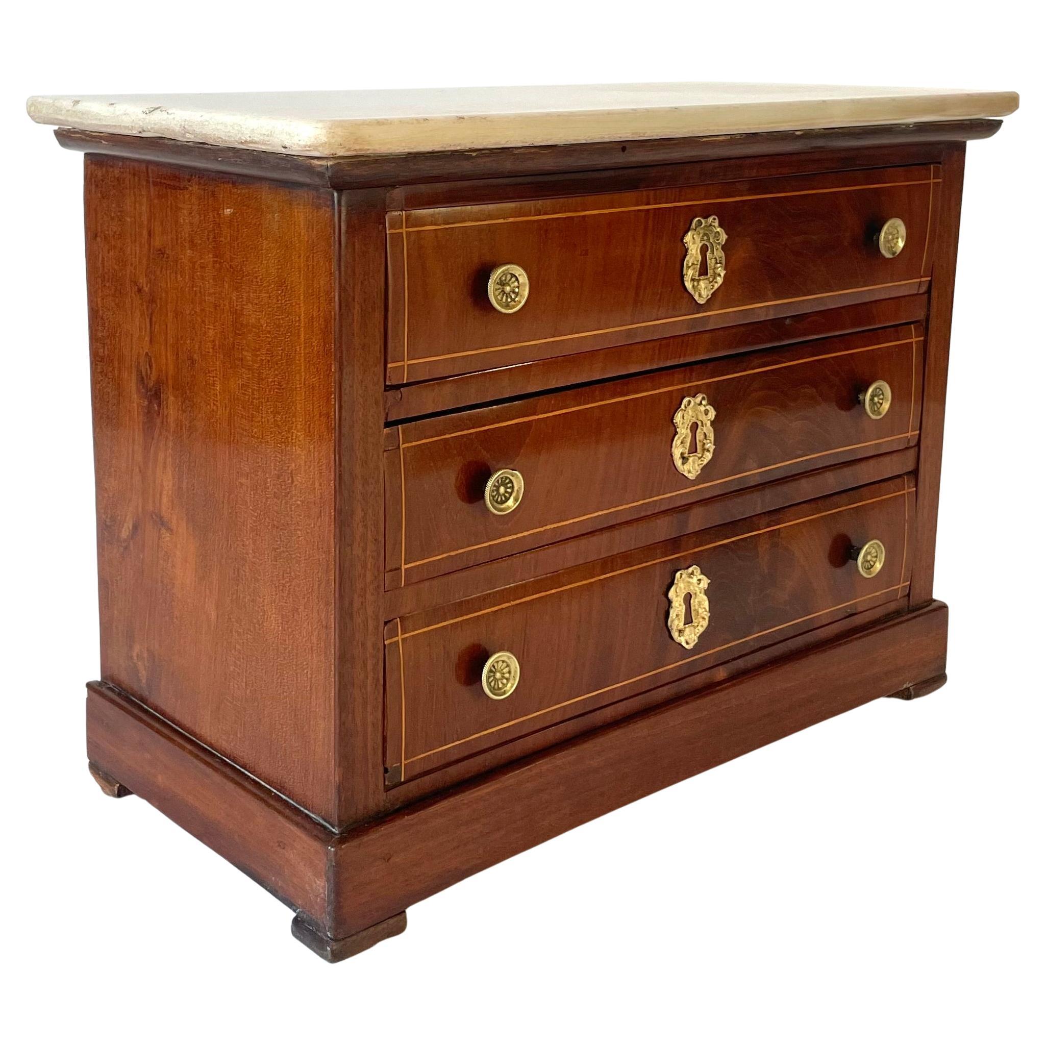 French Empire Mahogany Miniature Chest of Drawers with Marble Top, 1810-1820 For Sale