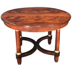 French Empire Mahogany Round Center Expandable Table with Bronze Trim