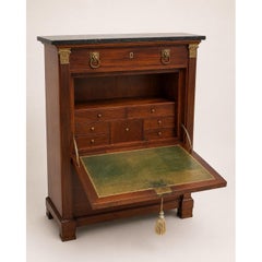 French Empire Secrétaire à Abattant, Mahogany & Marble, 19th Century