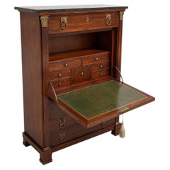 French Empire Secrétaire à Abattant, Mahogany & Marble, 19th Century