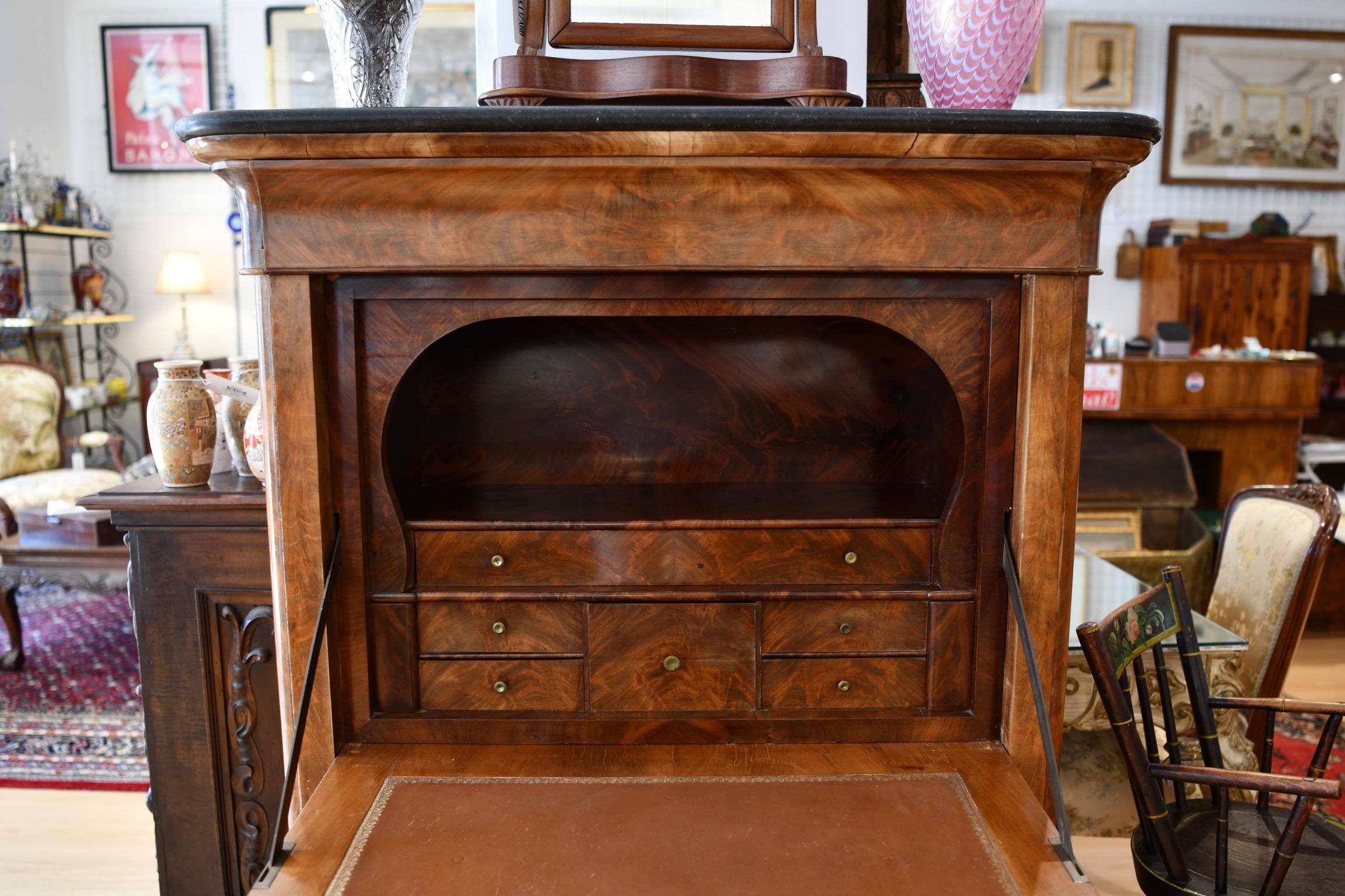 Marble French Empire Mahogany Secretaire Abattant