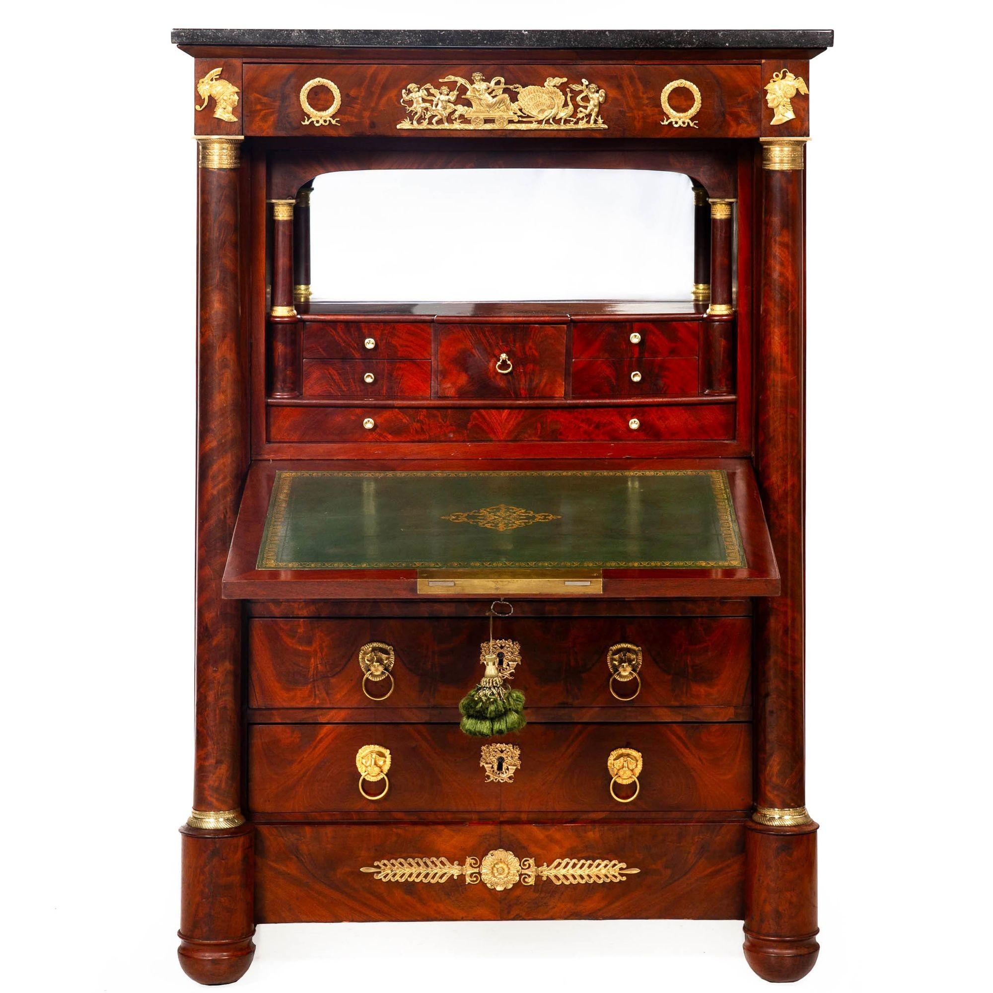 LOUIS PHILIPPE ORMOLU-MOUNTED FLAMED-MAHOGANY SECRETAIRE À ABATTANT
Paris, France  circa 1830  unmarked
Item # 408LTW21P

A very good Louis Philippe period secretaire à abattant (secretary desk) of Parisian quality from the second quarter of the