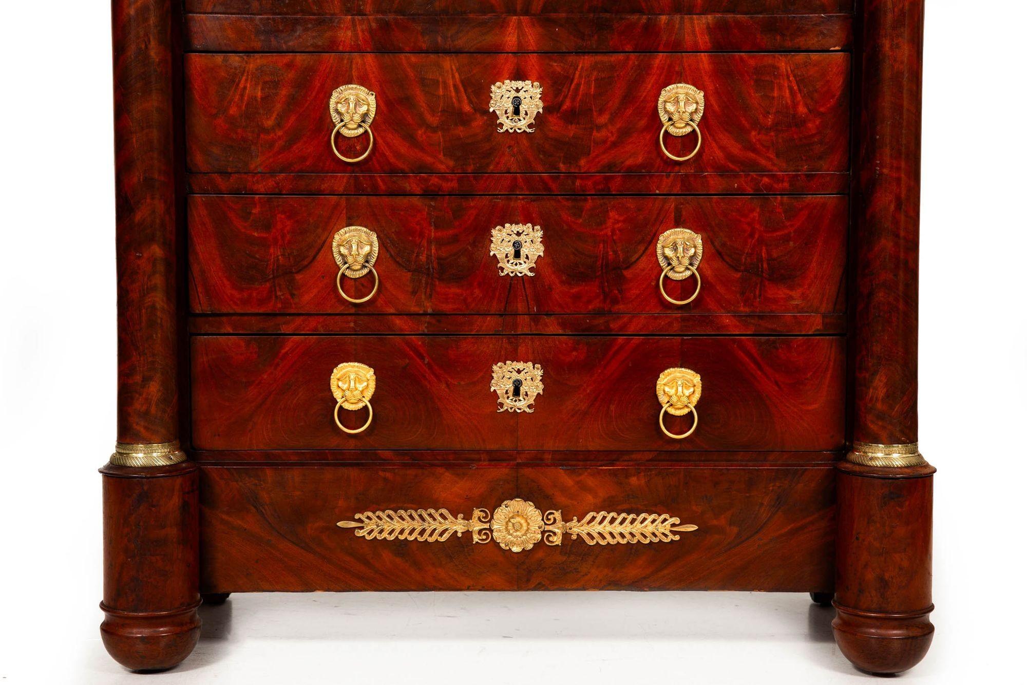French Empire Mahogany Secretary Desk Cabinet with Drawers ca. 1830 1