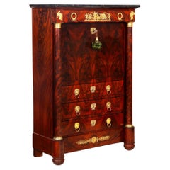 Antique French Empire Mahogany Secretary Desk Cabinet with Drawers ca. 1830
