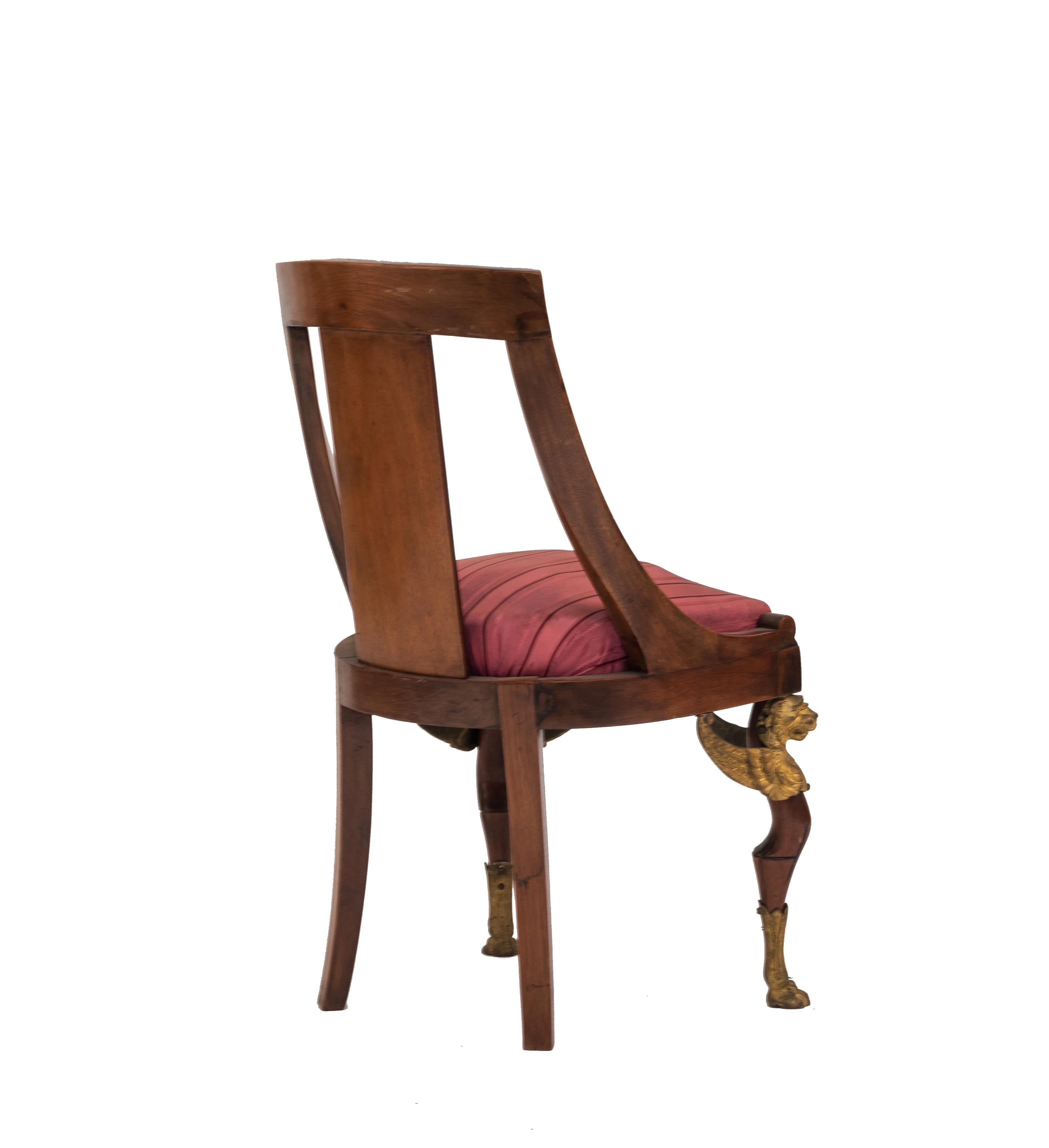 French Empire Mahogany Side Chair In Good Condition For Sale In New York, NY