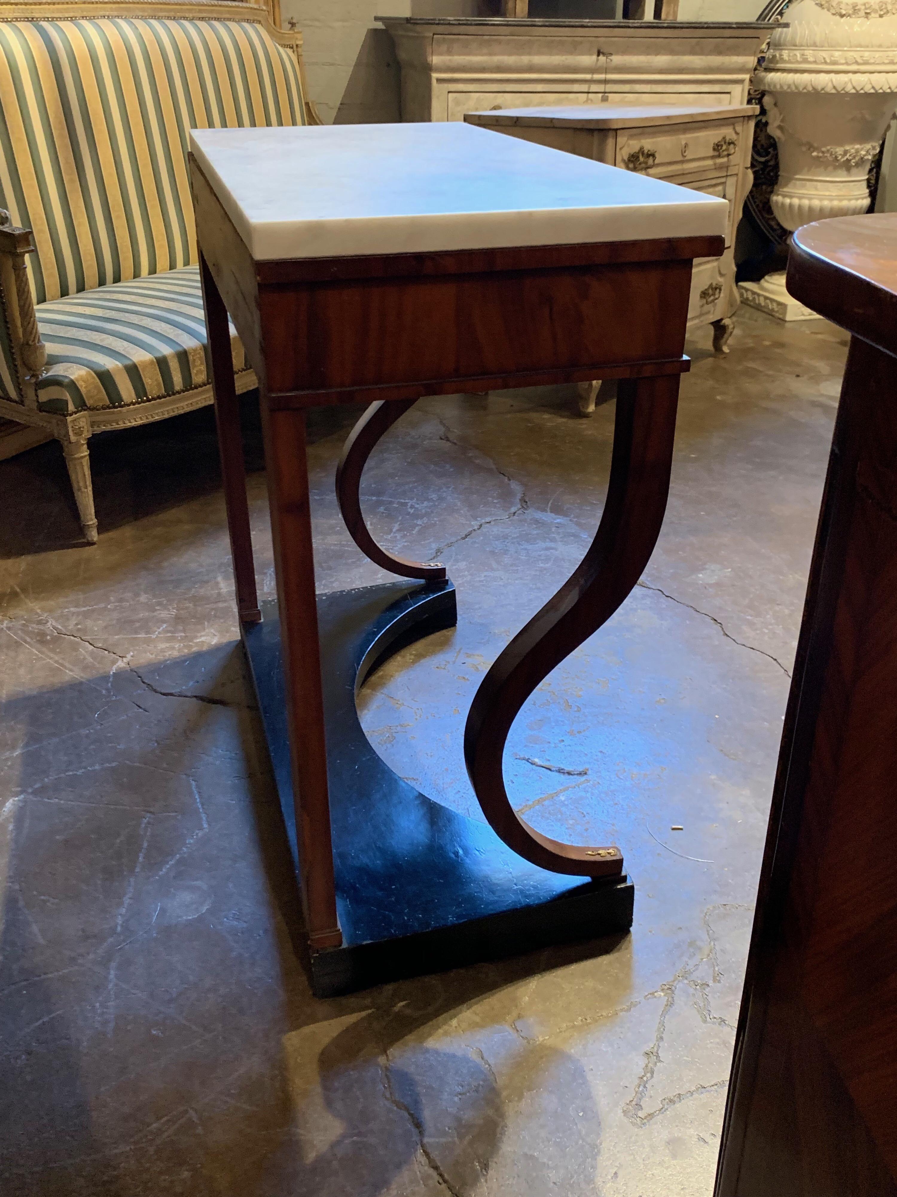 French Empire Mahogany Side Table with Ebony Base and Carrara Marble top 2