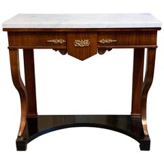 French Empire Mahogany Side Table with Ebony Base and Carrara Marble top