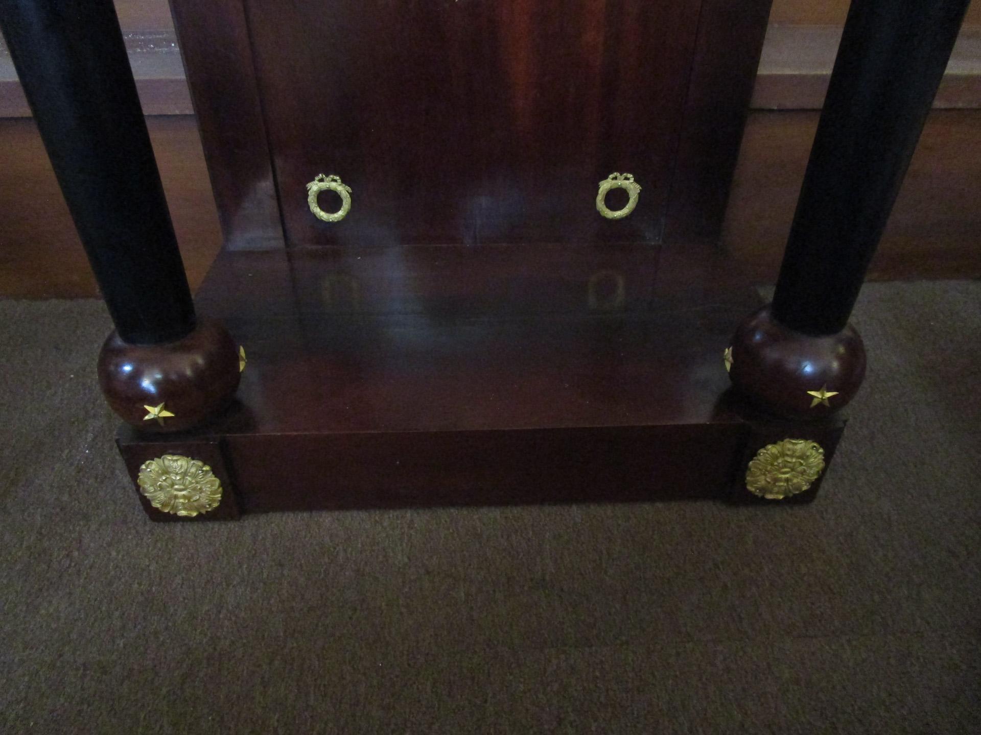 French Empire Mahogany Table with Gold Gilt Ormolu Mounts and Black Granite Top For Sale 2