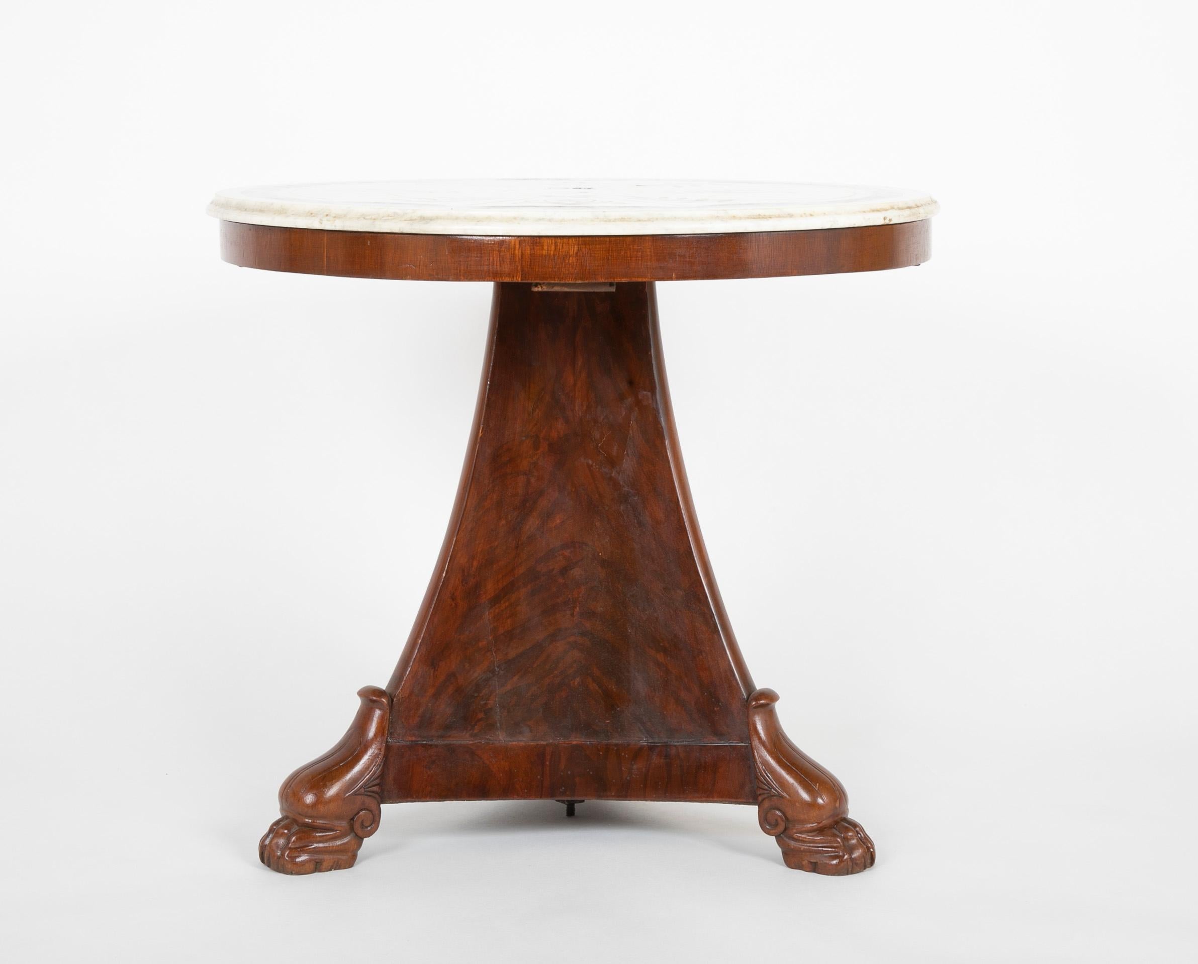 French Empire Mahogany Table with Rare Scagliola Marble Top In Good Condition In Stamford, CT