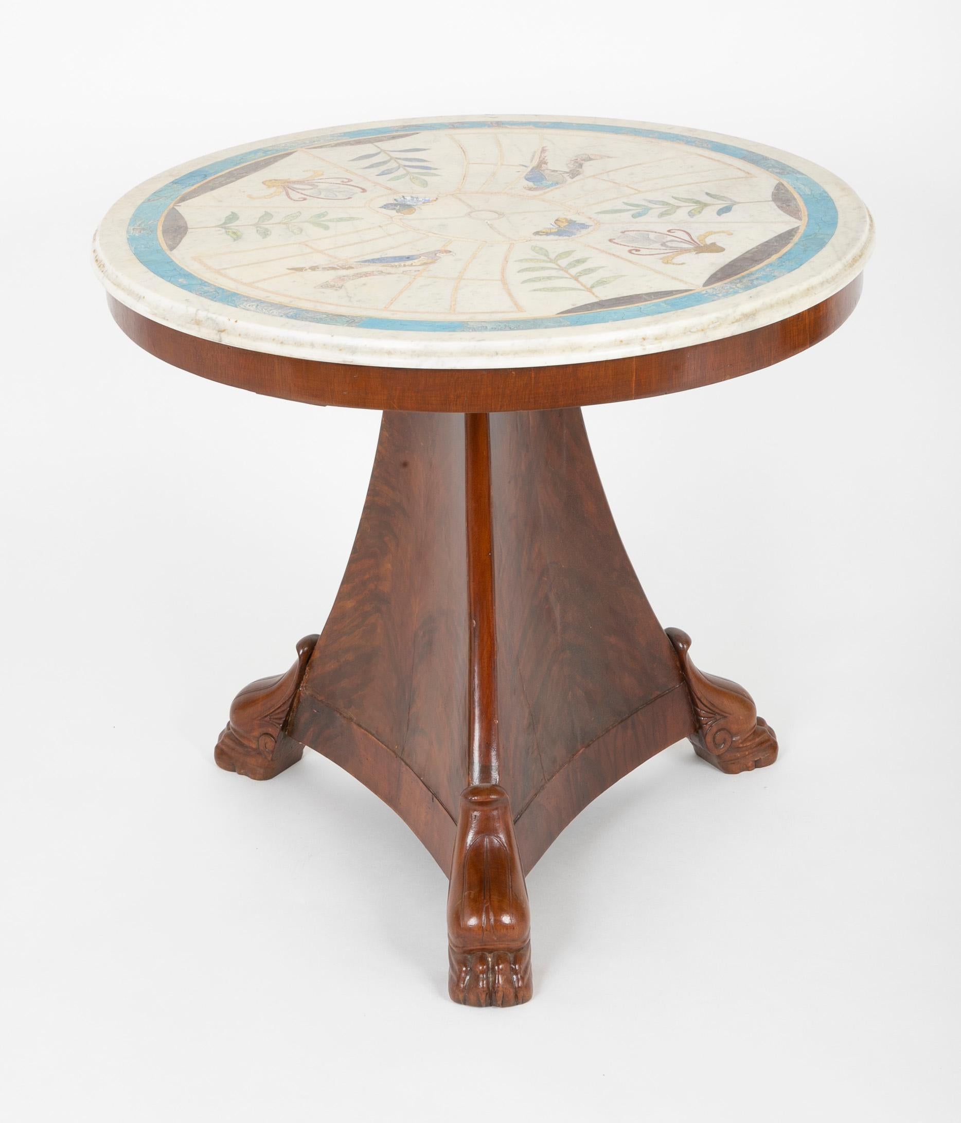 French Empire Mahogany Table with Rare Scagliola Marble Top 4