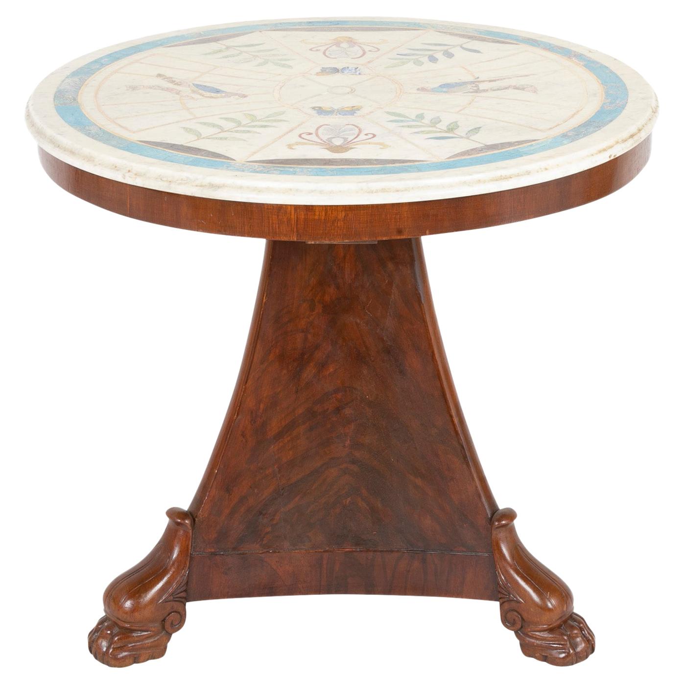 French Empire Mahogany Table with Rare Scagliola Marble Top