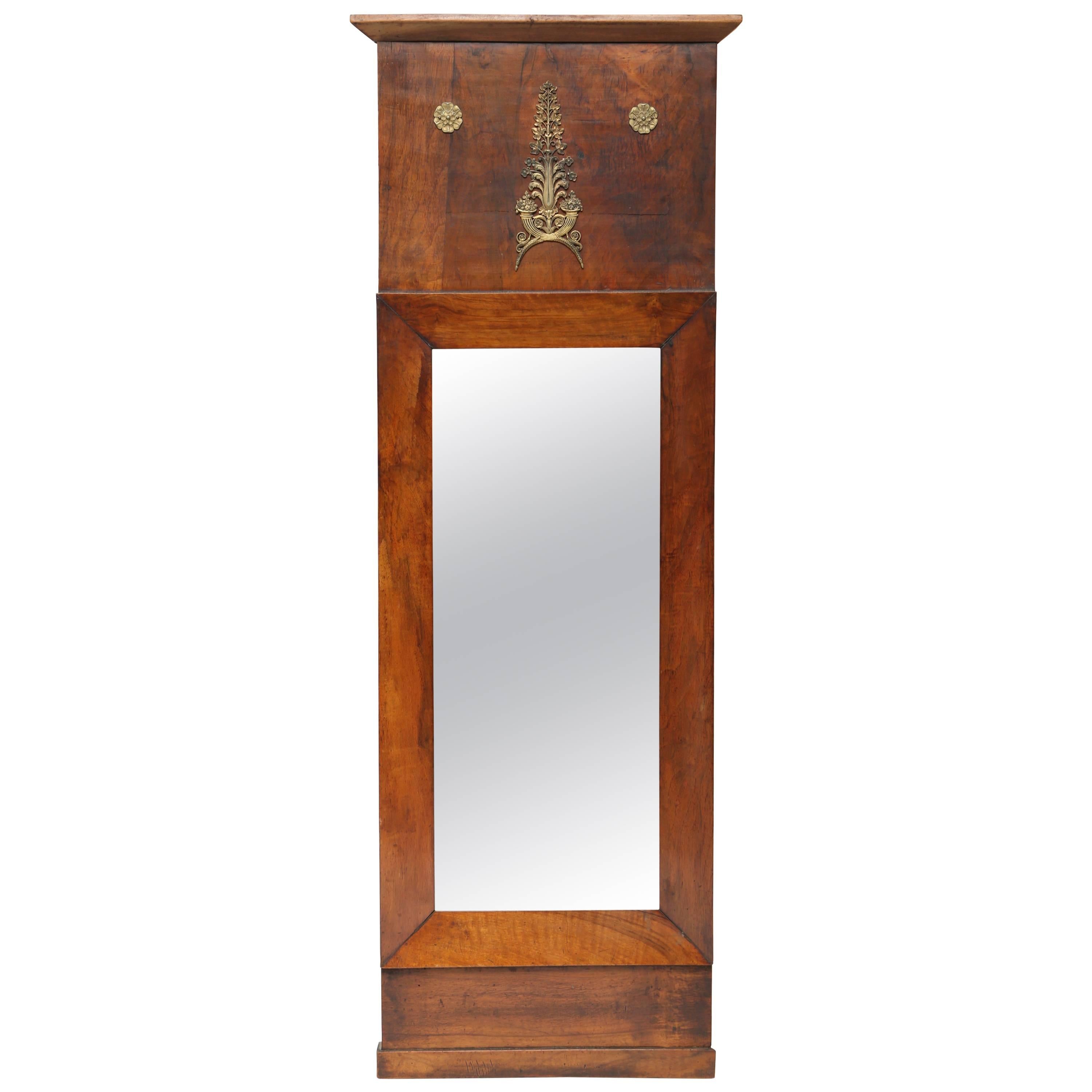 French Empire Mahogany Trumeau Mirror with Bronze Doré Mounts-c. 1810-20