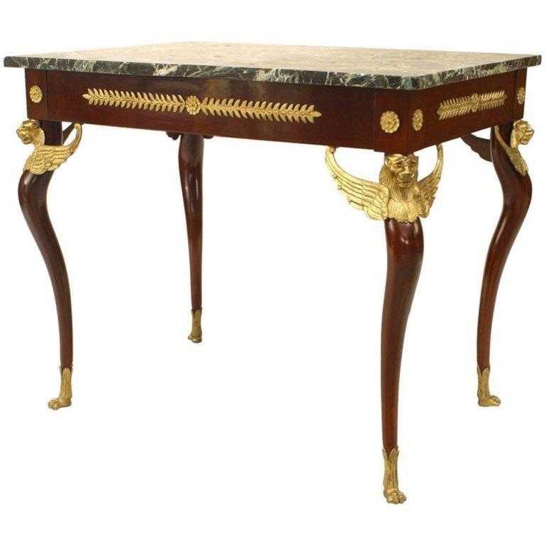 19th Century French Empire Mahogany Winged Griffins End Table For Sale