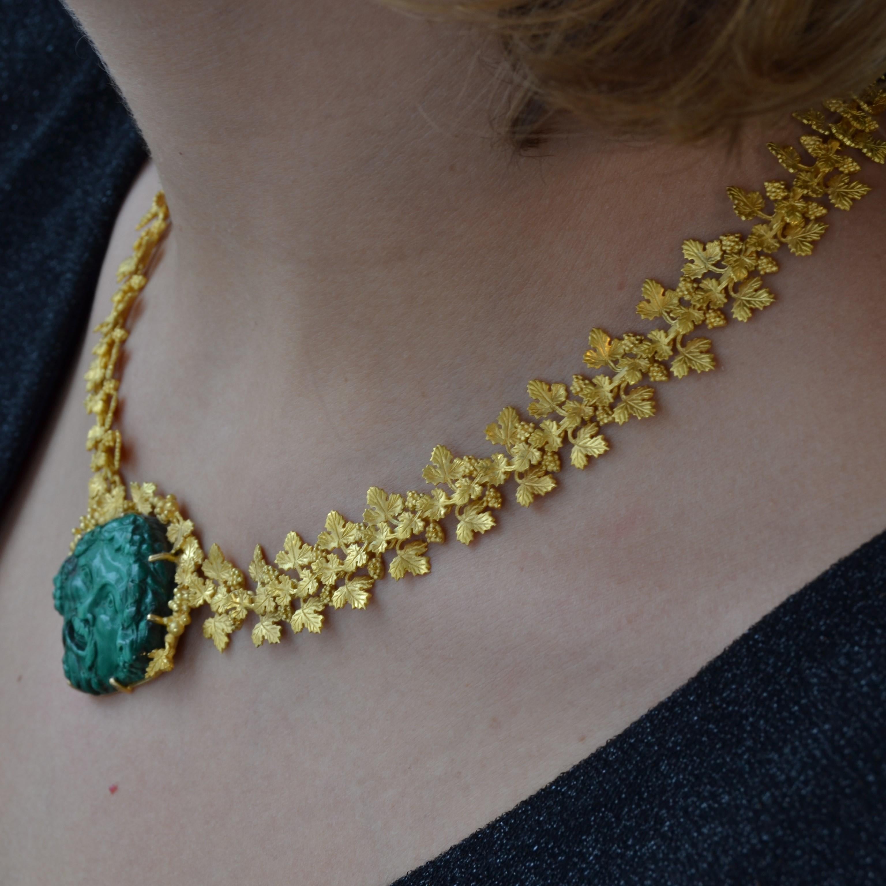 Collier or came malachite Empire franais en vente 2