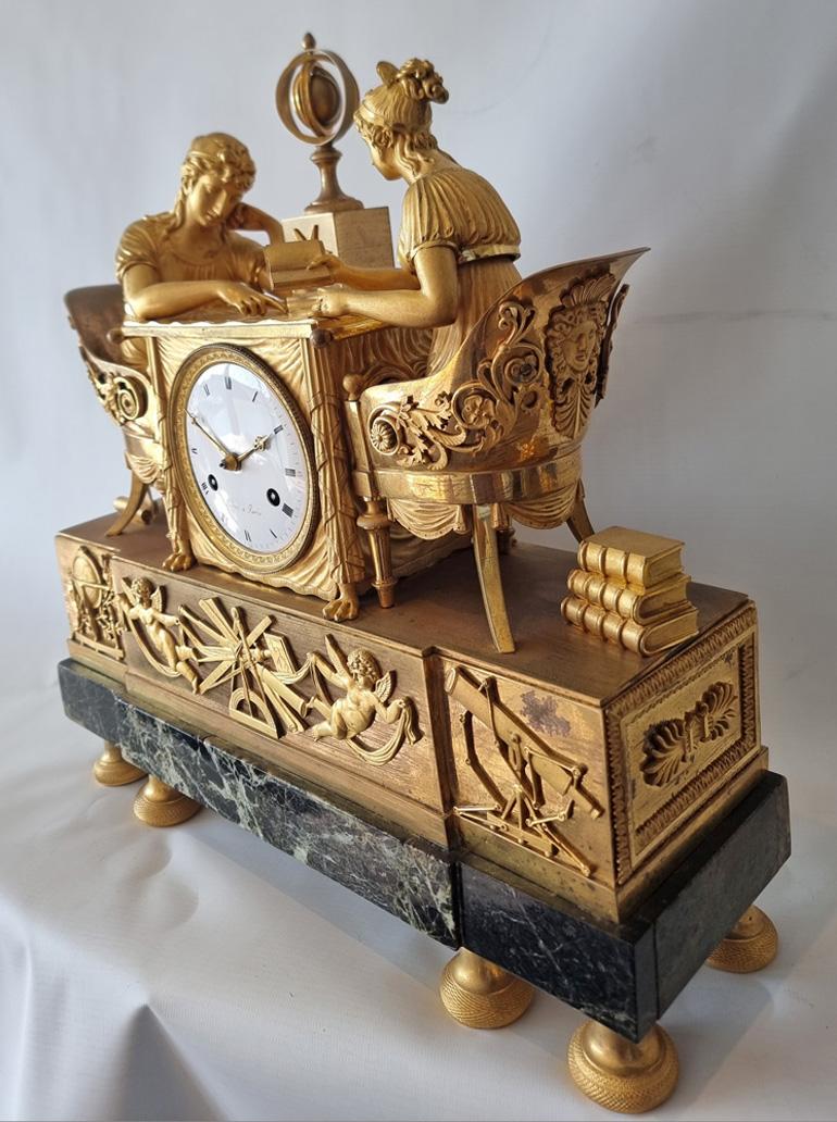 Early 19th Century French Empire mantel clock of the Astronomy Lesson by Jean-Andre Reiche For Sale