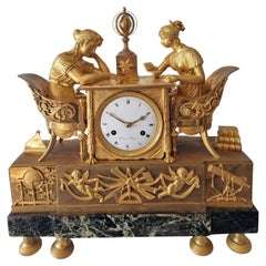 Antique French Empire mantel clock of the Astronomy Lesson by Jean-Andre Reiche
