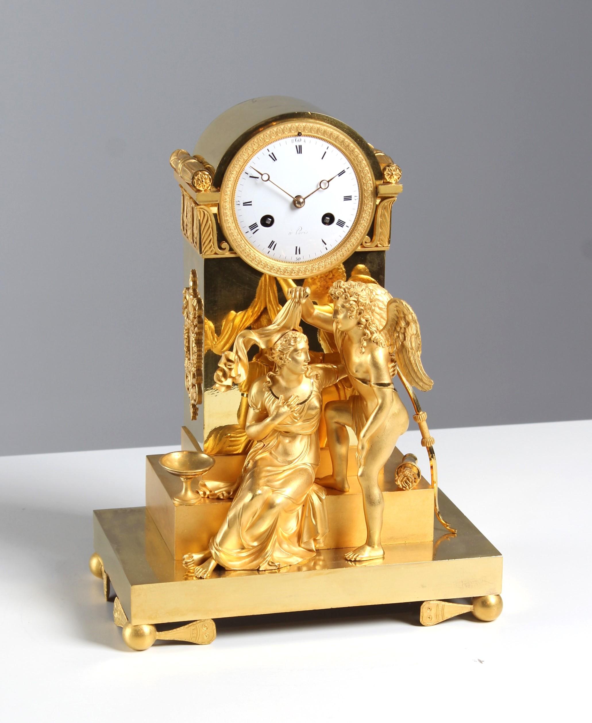 Gilt French Empire Mantel Clock, Pendule, Firegilt Bronze, Claude Galle, circa 1820