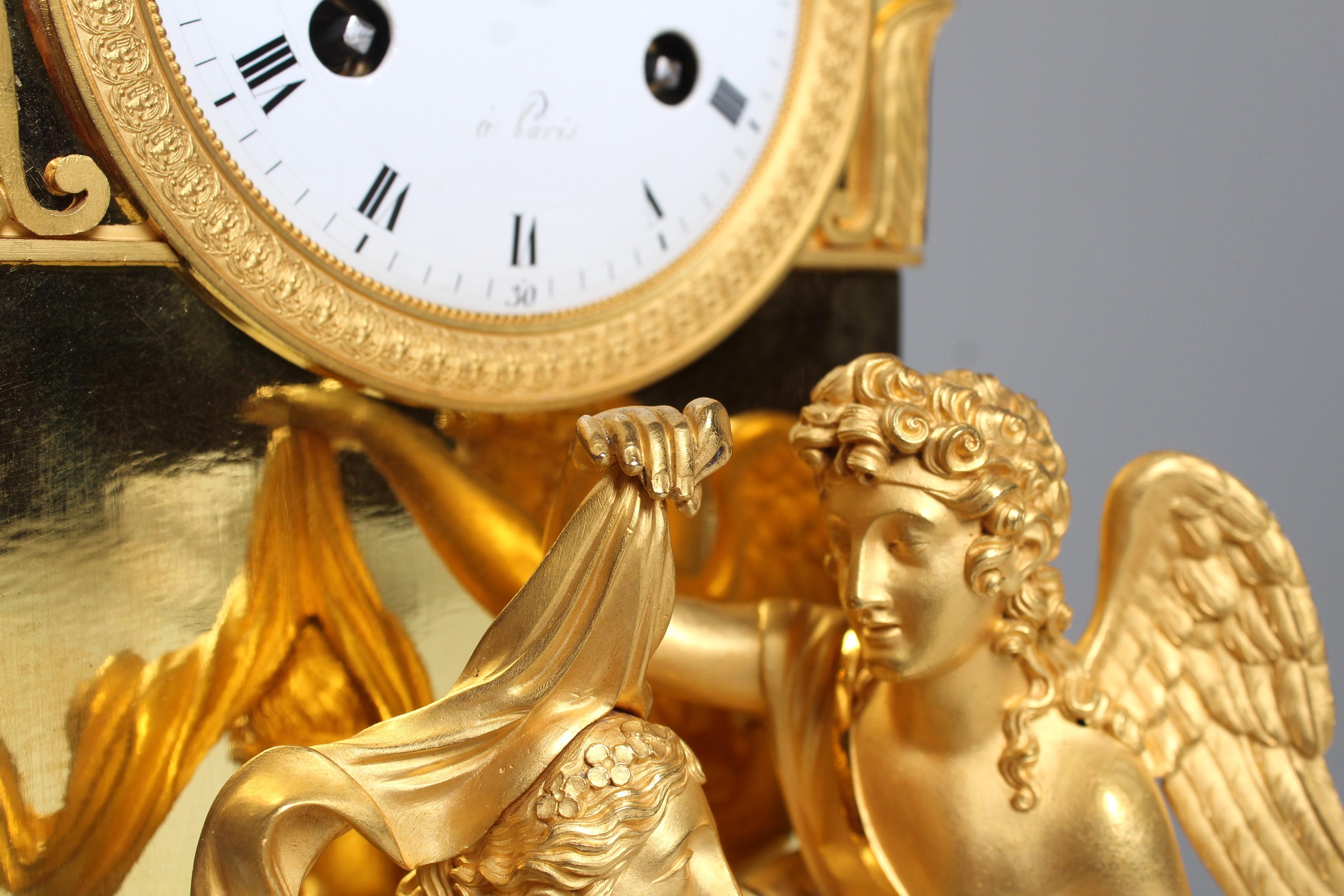 French Empire Mantel Clock, Pendule, Firegilt Bronze, Claude Galle, circa 1820 In Good Condition In Greven, DE