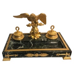 Antique 19th Century French Empire Marble and Ormolu Double Inkwell