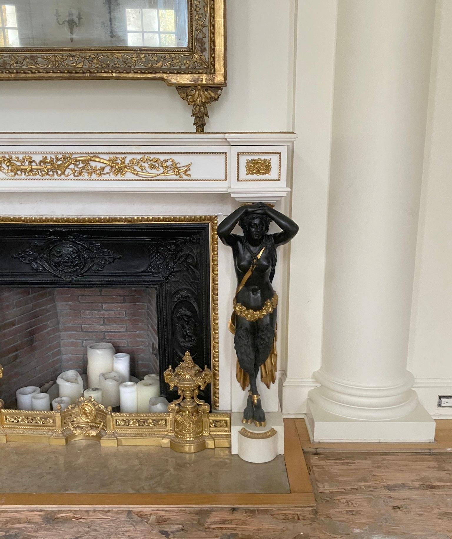 French Empire Marble Bronze Statue Ormulu Black Mantel In Good Condition For Sale In New York, NY