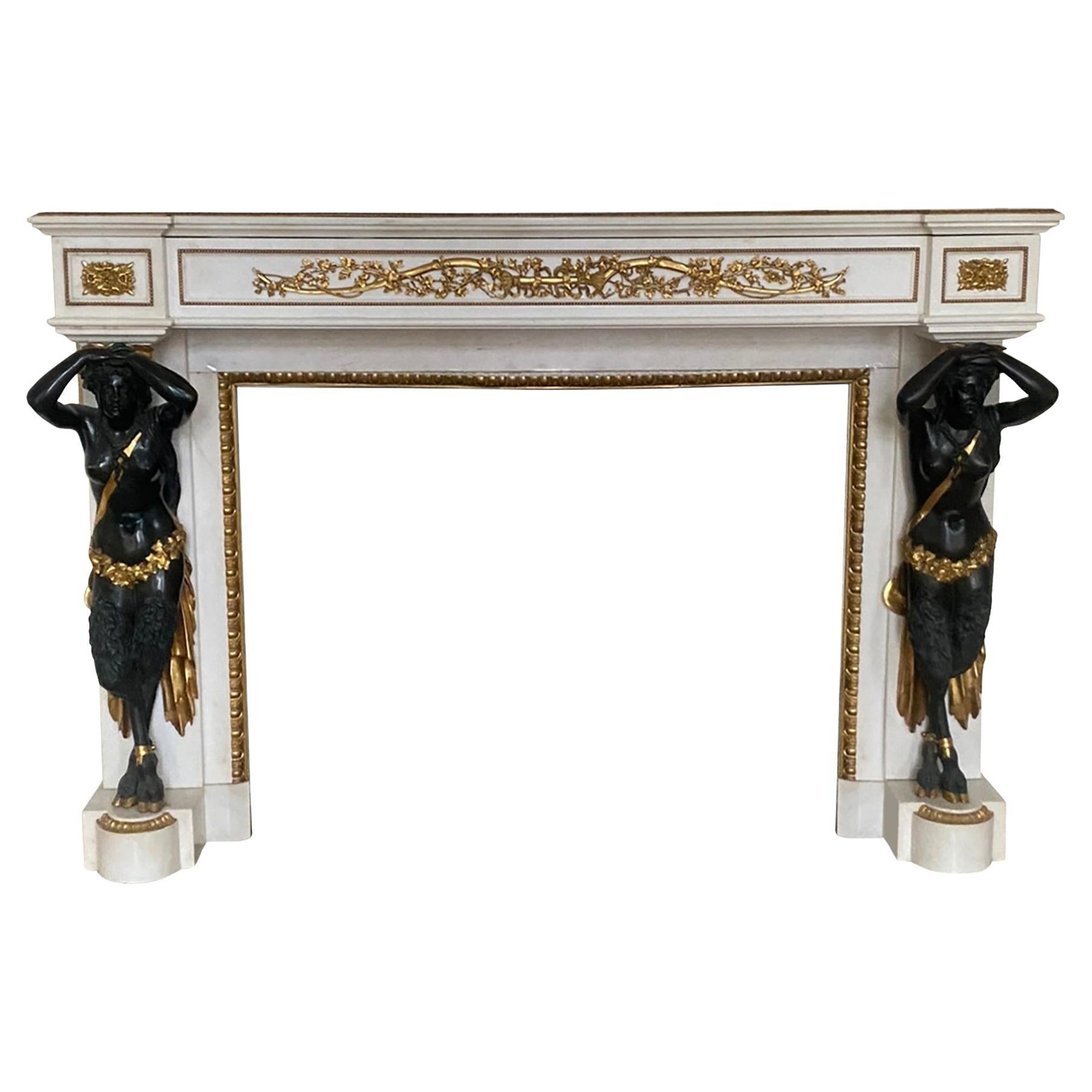 Statua francese impero in marmo e bronzo Ormulu Black Mantel in vendita