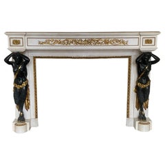 Französisch Empire Marmor Bronze Statue Ormulu Schwarz Mantel