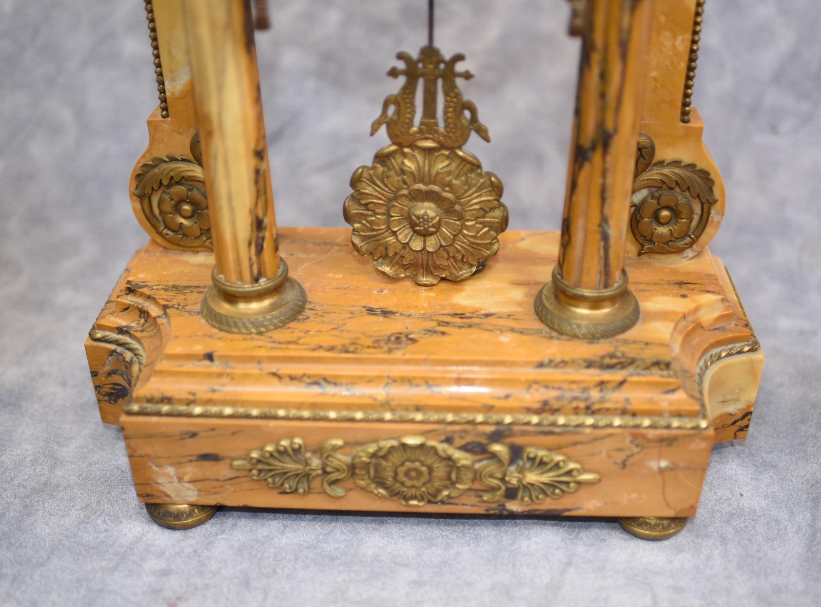 French Empire Marble Mantle Clock Garniture Set Gilt Eagle 7