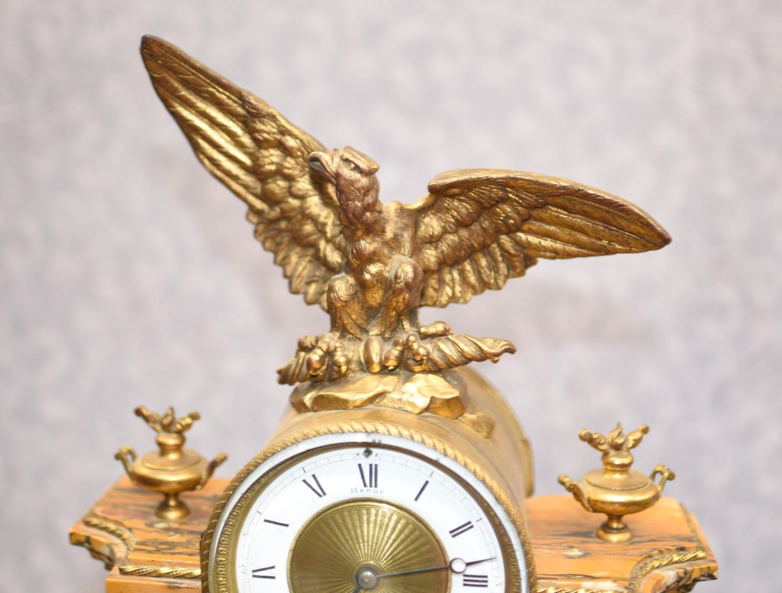 French Empire Marble Mantle Clock Garniture Set Gilt Eagle 8