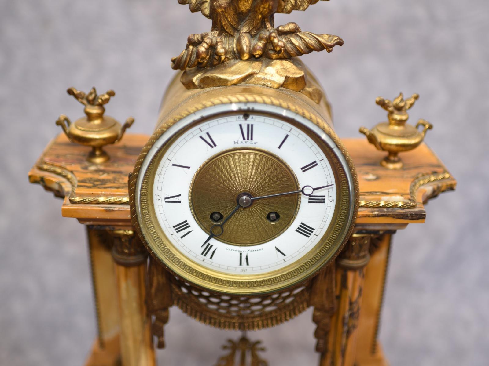 French Empire Marble Mantle Clock Garniture Set Gilt Eagle 9