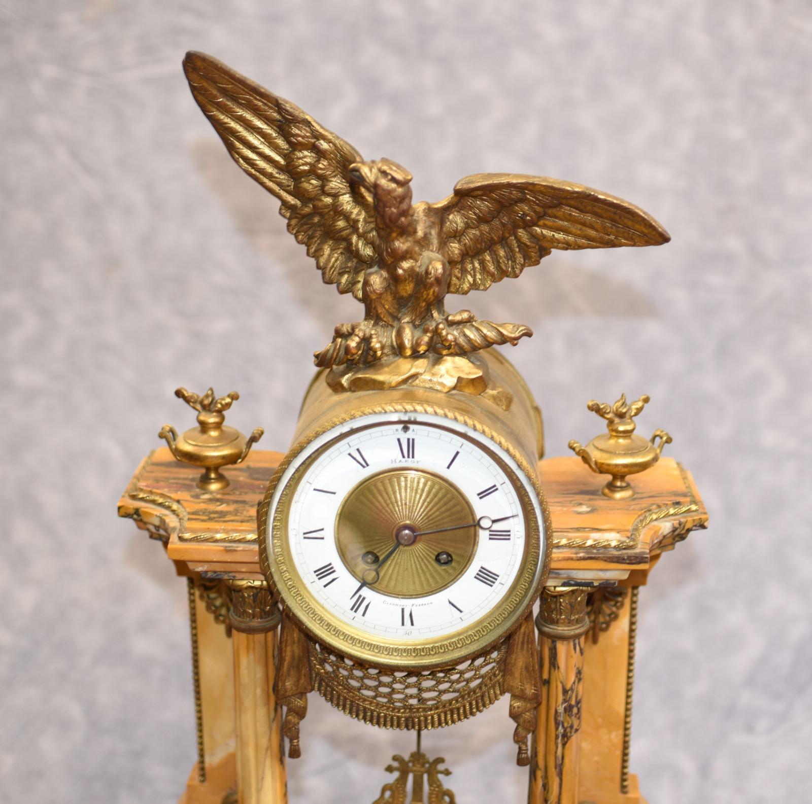 French Empire Marble Mantle Clock Garniture Set Gilt Eagle In Good Condition In Potters Bar, GB