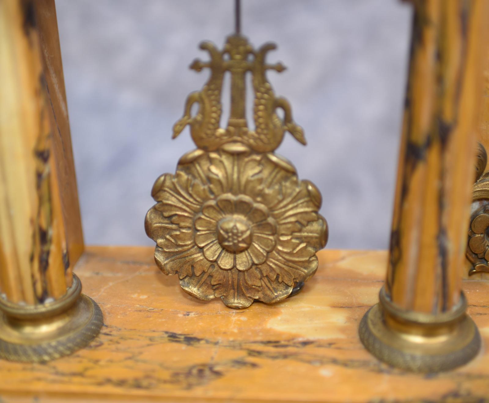French Empire Marble Mantle Clock Garniture Set Gilt Eagle 1