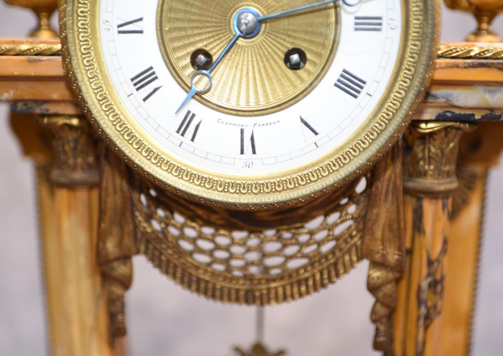 French Empire Marble Mantle Clock Garniture Set Gilt Eagle 2